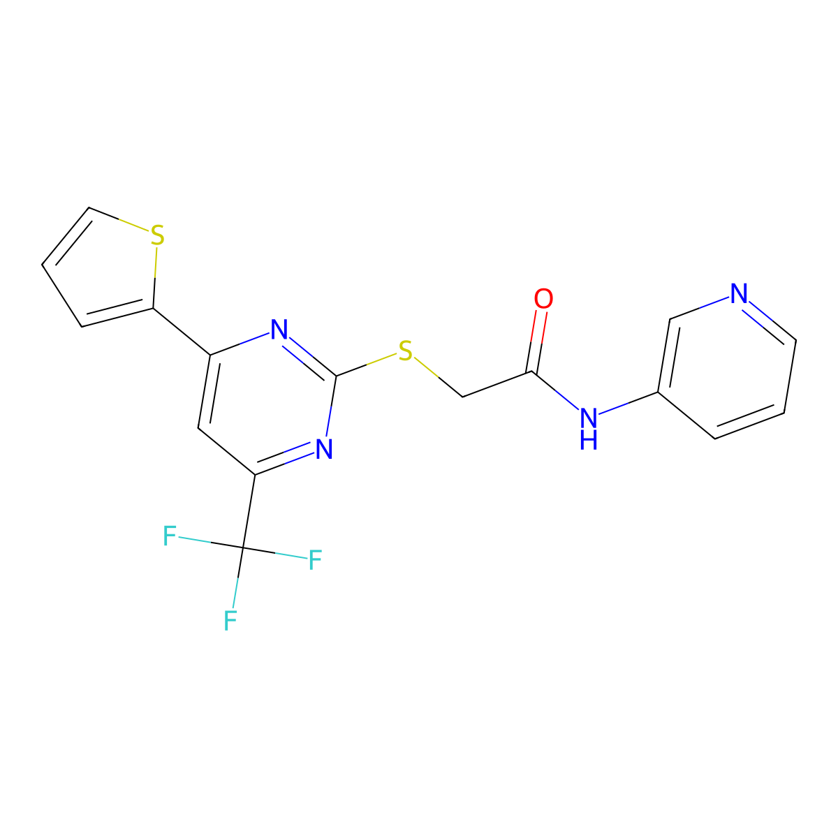 N-pyridin-3-yl-2-[4-thiophen-2-yl-6-(trifluoromethyl)pyrimidin-2-yl]sulfanylacetamide molecular structure, CAS 505056-49-5