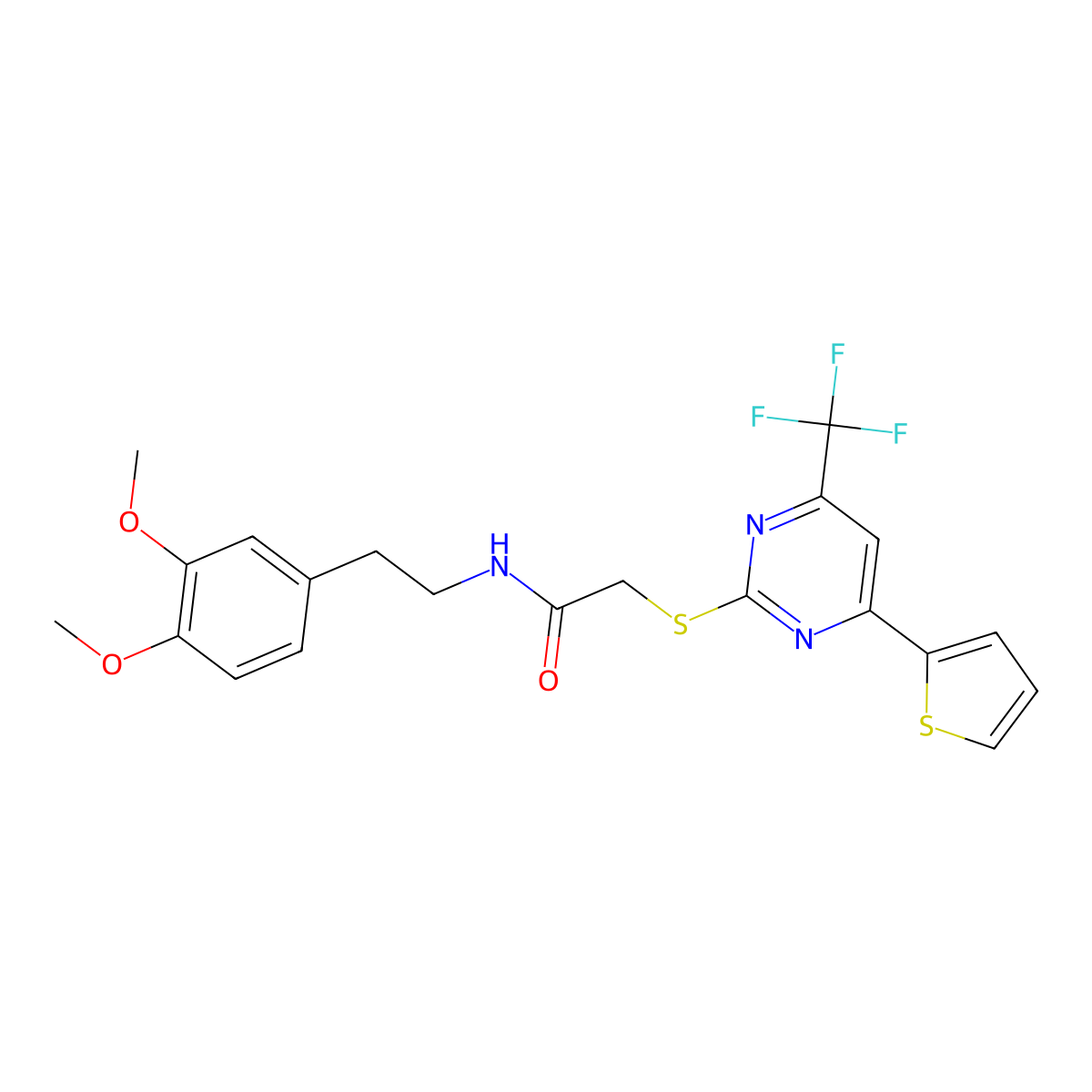 N-[2-(3,4-dimethoxyphenyl)ethyl]-2-{[4-(thiophen-2-yl)-6-(trifluoromethyl)pyrimidin-2-yl]sulfanyl}acetamide molecular structure, CAS 505057-01-2