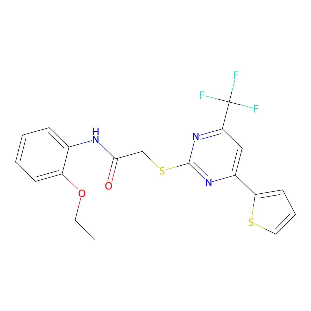 N-(2-ethoxyphenyl)-2-{[4-(thiophen-2-yl)-6-(trifluoromethyl)pyrimidin-2-yl]sulfanyl}acetamide molecular structure, CAS 505057-29-4