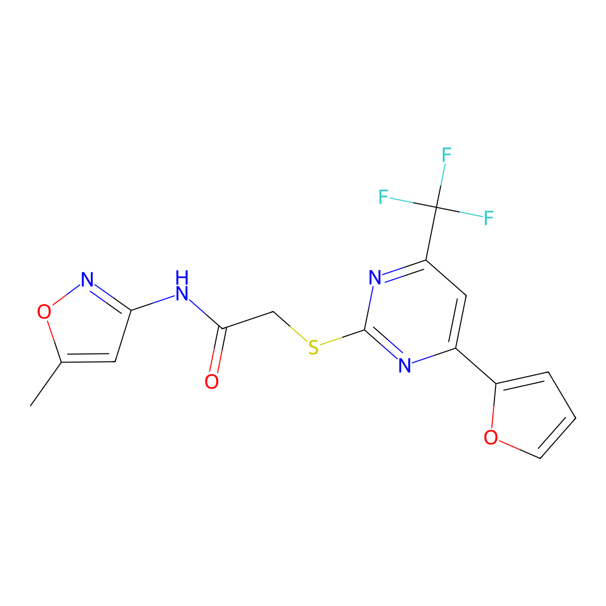 2-[[4-(2-furanyl)-6-(trifluoromethyl)-2-pyrimidinyl]thio]-N-(5-methyl-3-isoxazolyl)acetamide molecular structure, CAS 505057-98-7