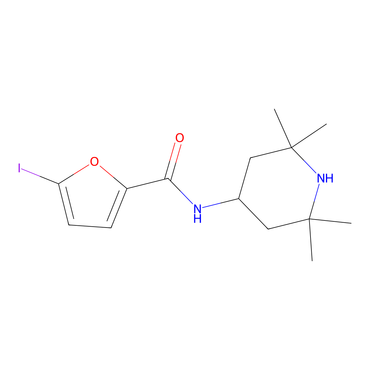 5-iodo-N-(2,2,6,6-tetramethylpiperidin-4-yl)furan-2-carboxamide molecular structure, CAS 505060-59-3