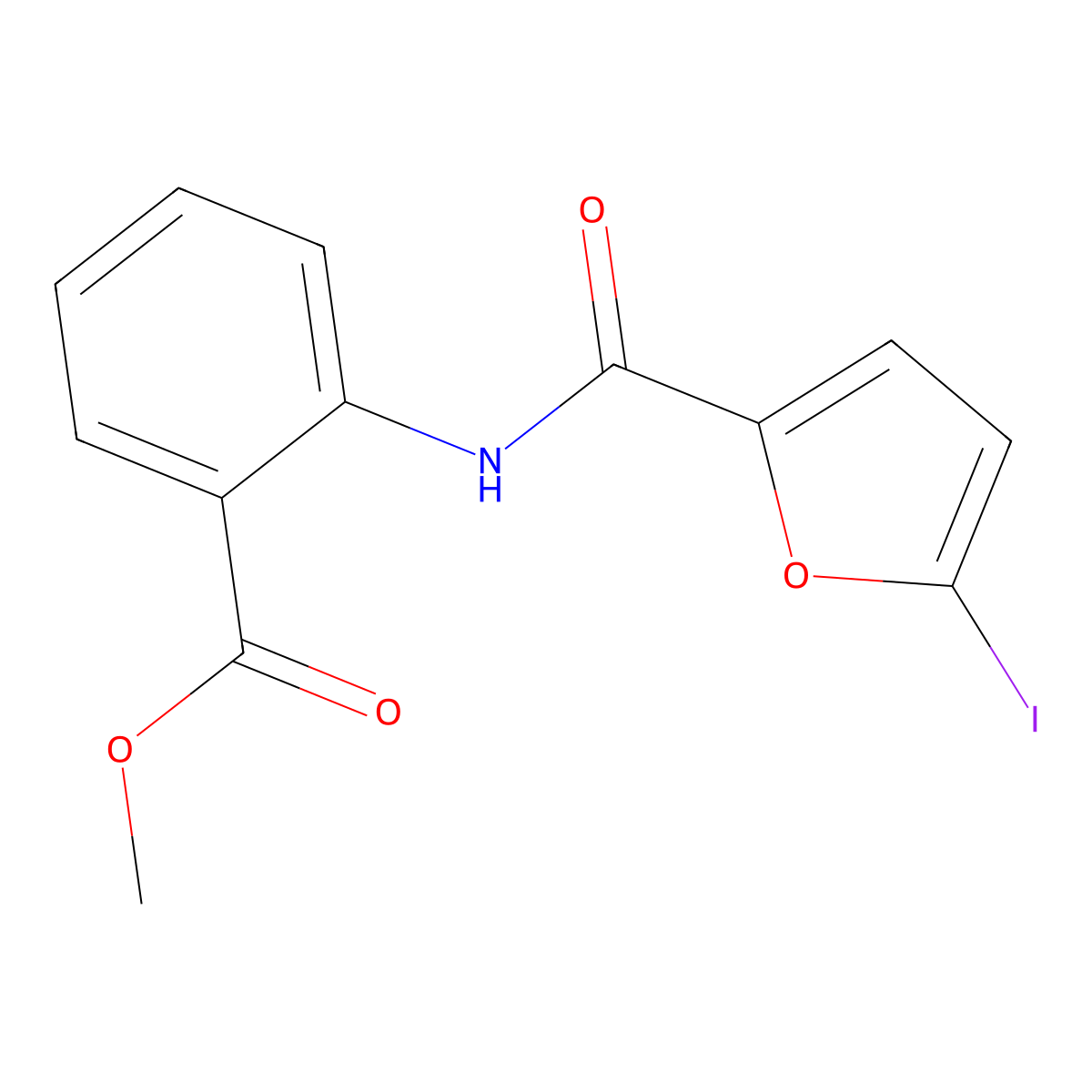 Methyl 2-[(5-iodofuran-2-carbonyl)amino]benzoate molecular structure, CAS 505060-60-6