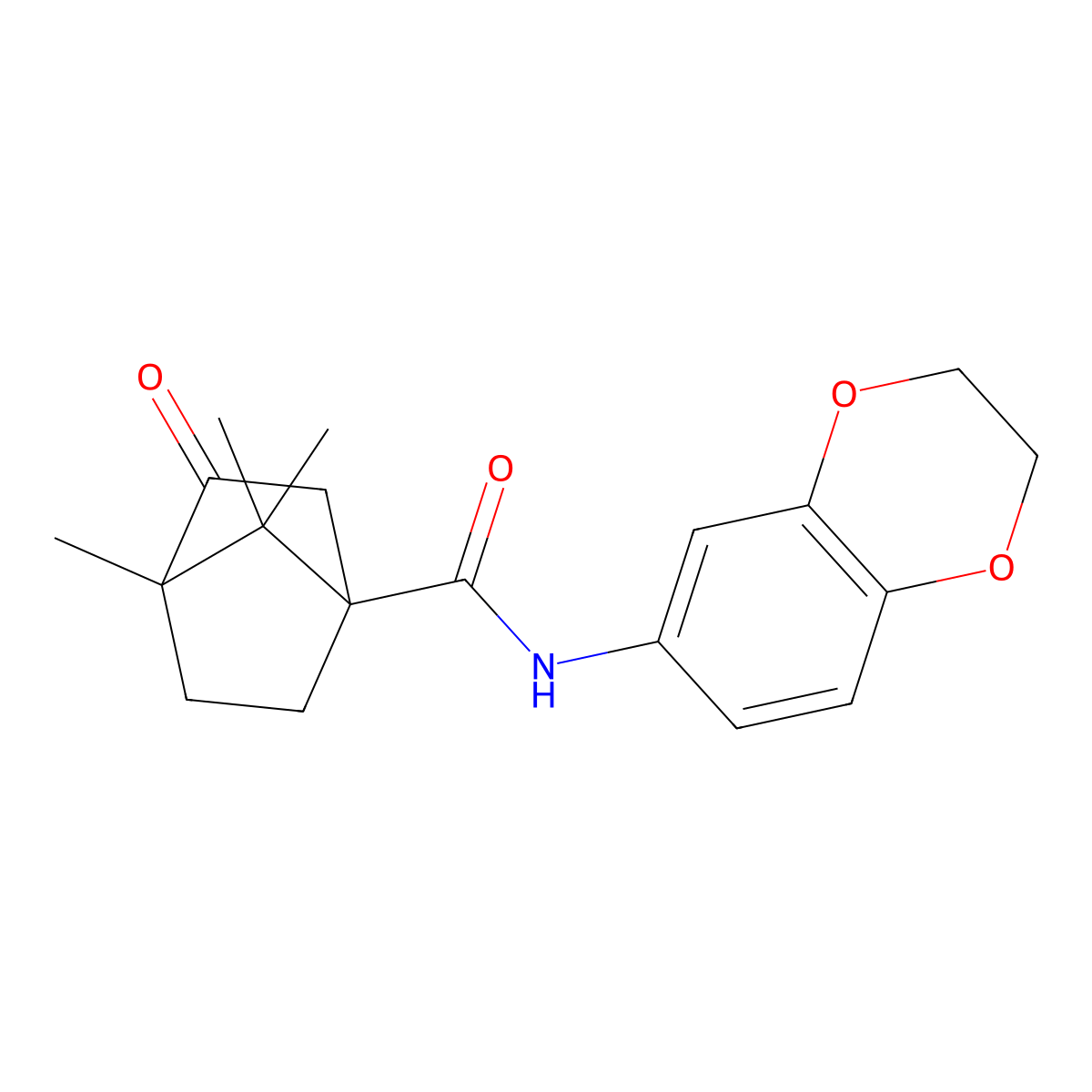 N-(2,3-Dihydro-1,4-benzodioxin-6-YL)-4,7,7-trimethyl-3-oxobicyclo[2.2.1]heptane-1-carboxamide molecular structure, CAS 505060-71-9