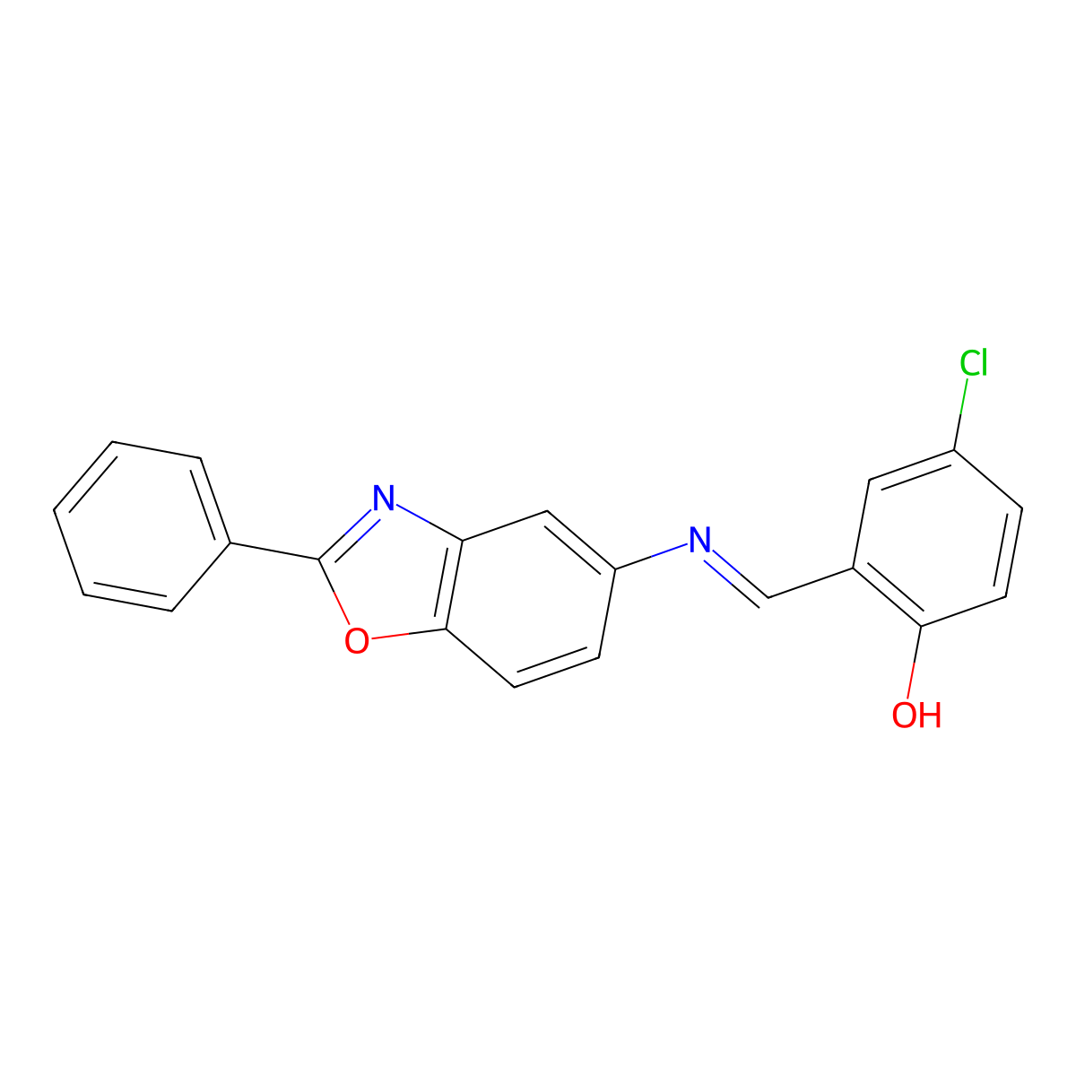 4-Chloro-2-{[(2-phenyl-1,3-benzoxazol-5-yl)imino]methyl}phenol molecular structure, CAS 505062-30-6