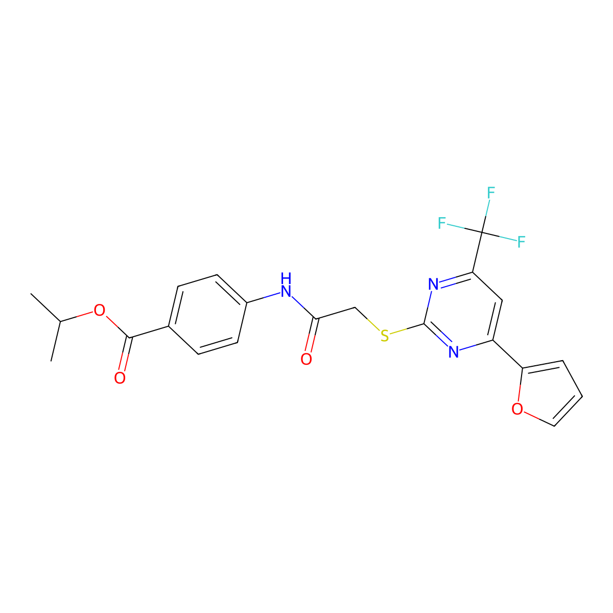 Isopropyl 4-[({[4-(2-furyl)-6-(trifluoromethyl)-2-pyrimidinyl]sulfanyl}acetyl)amino]benzoate molecular structure, CAS 505064-12-0
