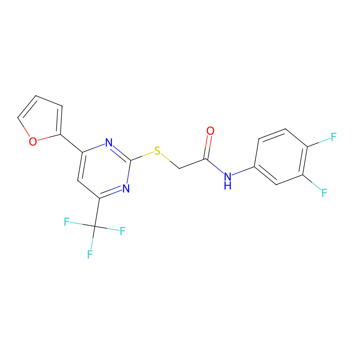 N-(3,4-difluorophenyl)-2-[4-(furan-2-yl)-6-(trifluoromethyl)pyrimidin-2-yl]sulfanylacetamide molecular structure, CAS 505064-21-1