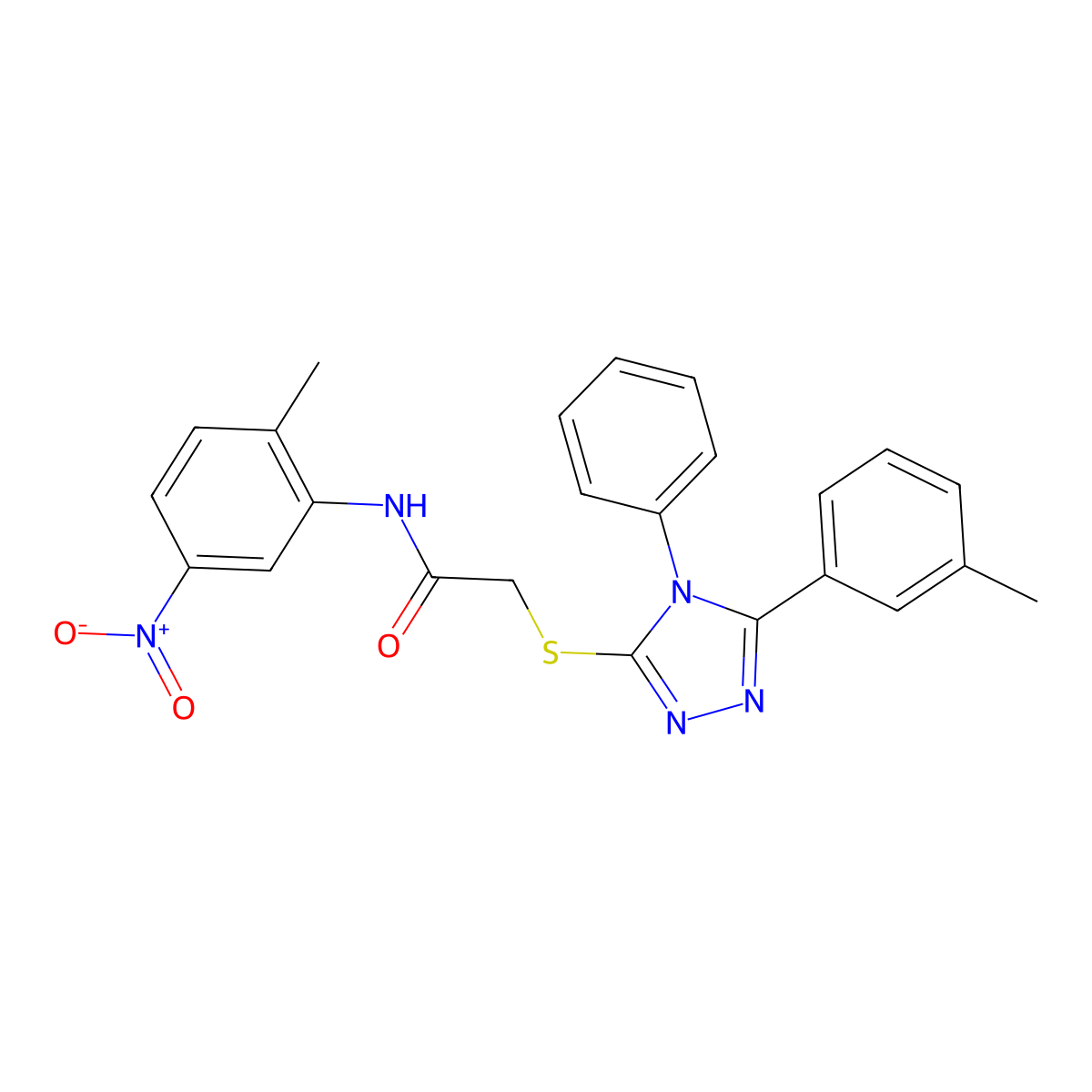 N-(2-methyl-5-nitrophenyl)-2-[[5-(3-methylphenyl)-4-phenyl-1,2,4-triazol-3-yl]sulfanyl]acetamide molecular structure, CAS 505065-04-3