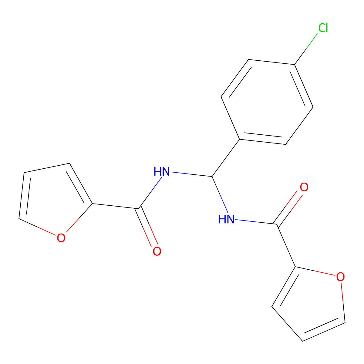 N,N'-[(4-chlorophenyl)methanediyl]difuran-2-carboxamide molecular structure, CAS 505066-69-3