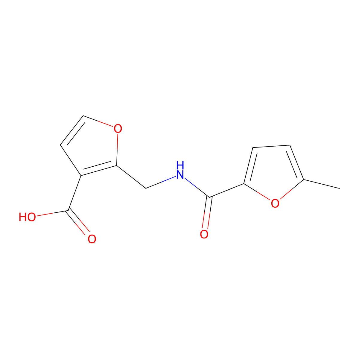 2-{[(5-Methyl-furan-2-carbonyl)-amino]-methyl}-furan-3-carboxylic acid molecular structure, CAS 505066-96-6