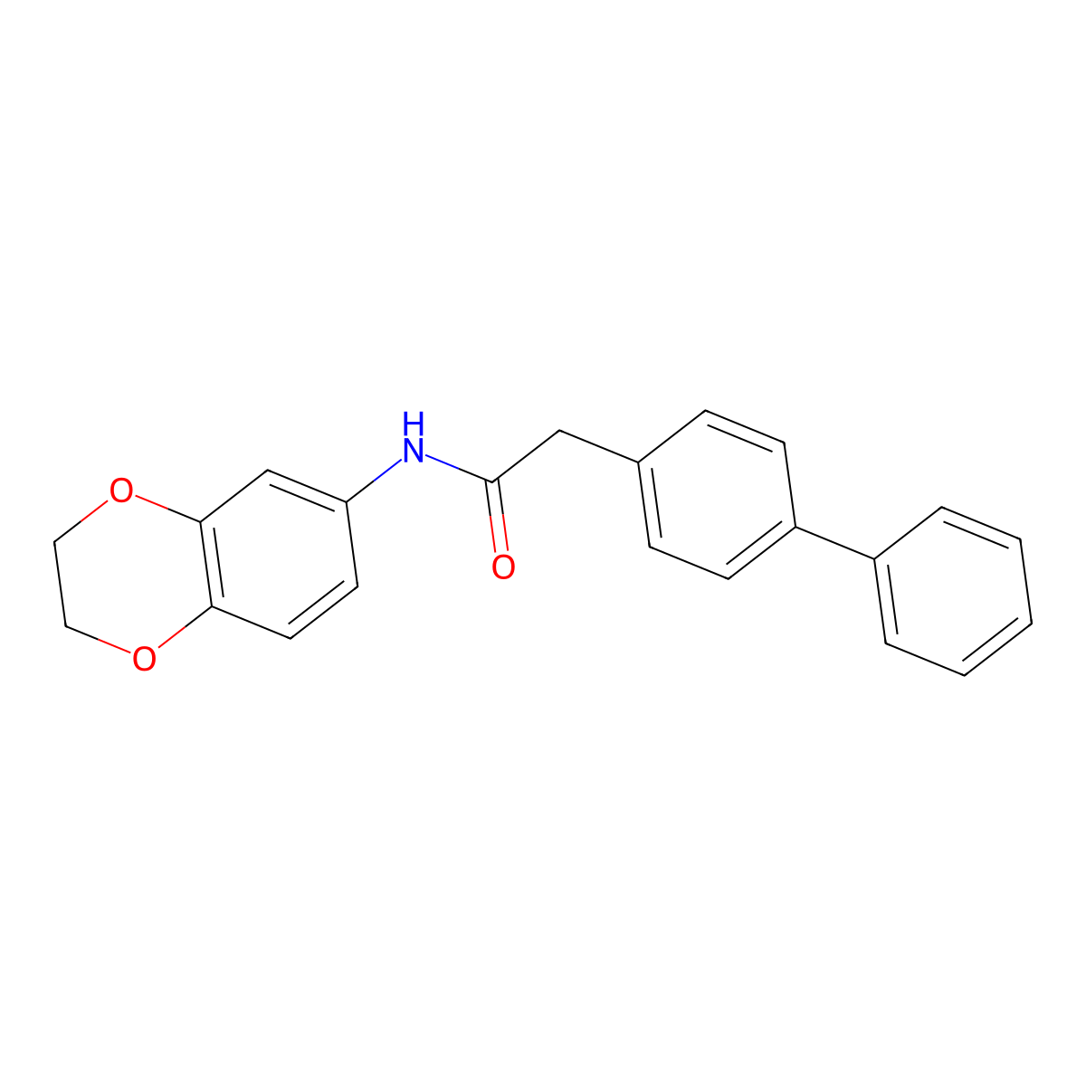 N-(2,3-dihydro-1,4-benzodioxin-6-yl)-2-(4-phenylphenyl)acetamide molecular structure, CAS 505068-39-3