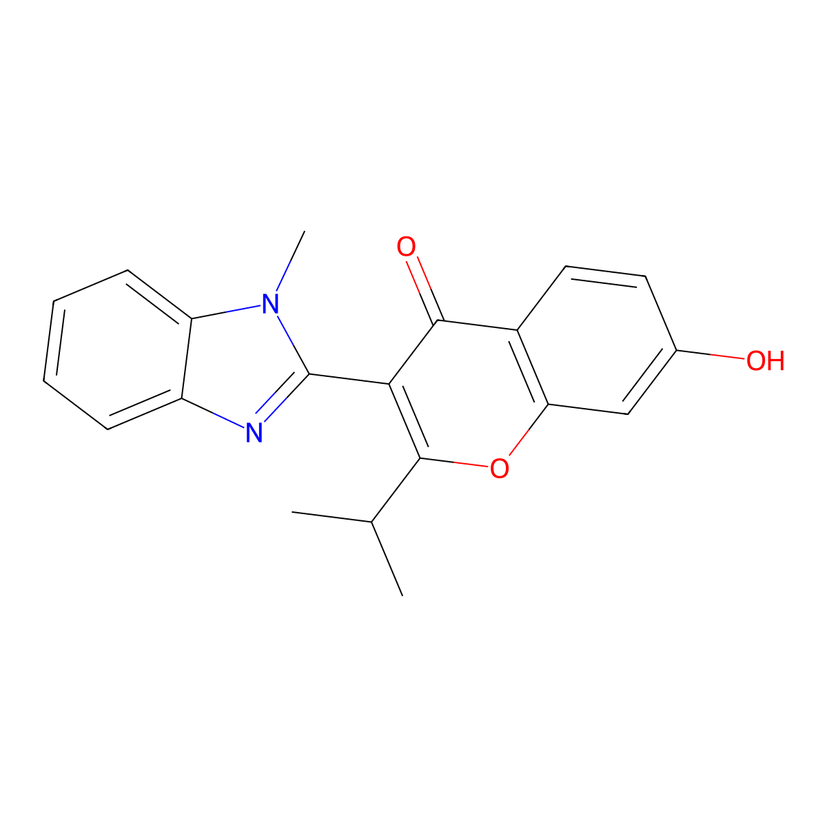 7-hydroxy-2-isopropyl-3-(1-methyl-1H-benzo[d]imidazol-2-yl)-4H-chromen-4-one molecular structure, CAS 505070-74-6