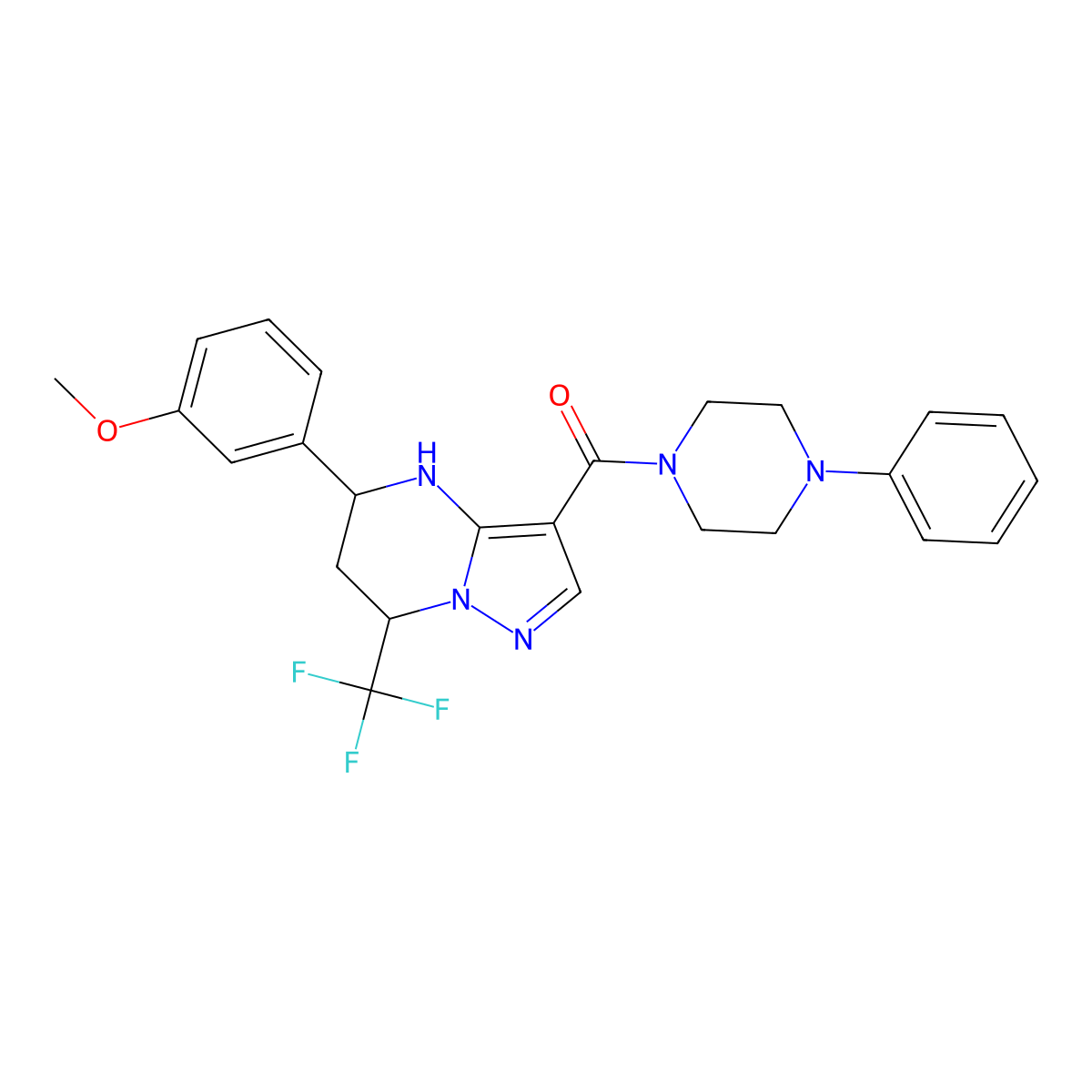 [5-(3-Methoxyphenyl)-7-(trifluoromethyl)-4,5,6,7-tetrahydropyrazolo[1,5-a]pyrimidin-3-yl](4-phenylpiperazin-1-yl)methanone molecular structure, CAS 505071-61-4