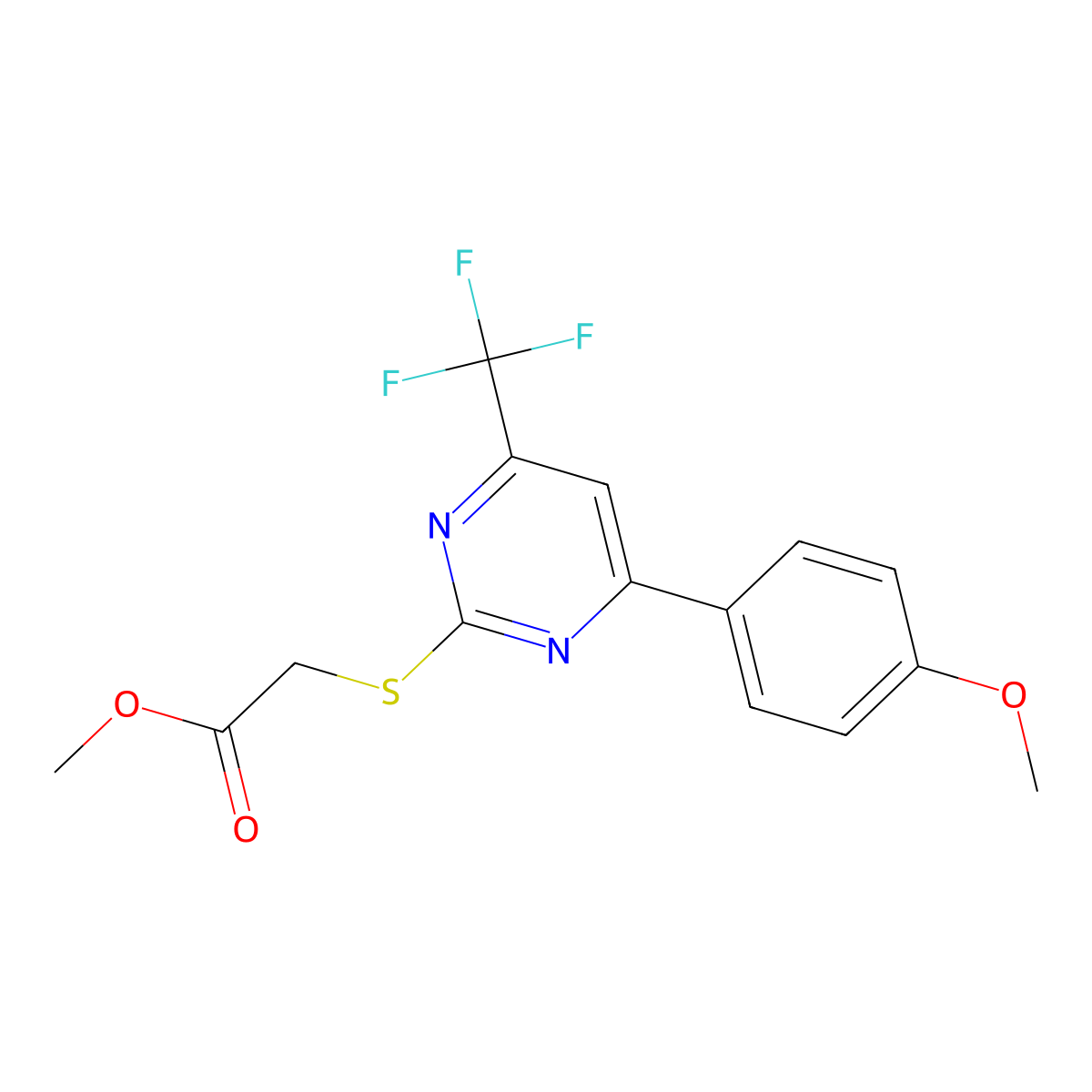 Methyl 2-[4-(4-methoxyphenyl)-6-(trifluoromethyl)pyrimidin-2-yl]sulfanylacetate molecular structure, CAS 505072-52-6