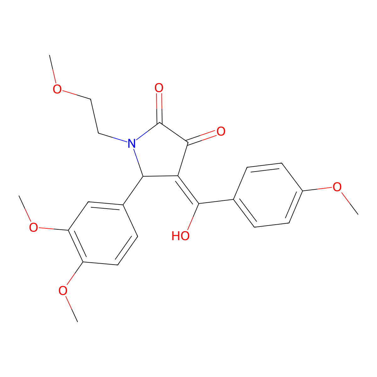 5-(3,4-dimethoxyphenyl)-3-hydroxy-4-(4-methoxybenzoyl)-1-(2-methoxyethyl)-2,5-dihydro-1H-pyrrol-2-one molecular structure, CAS 505079-39-0