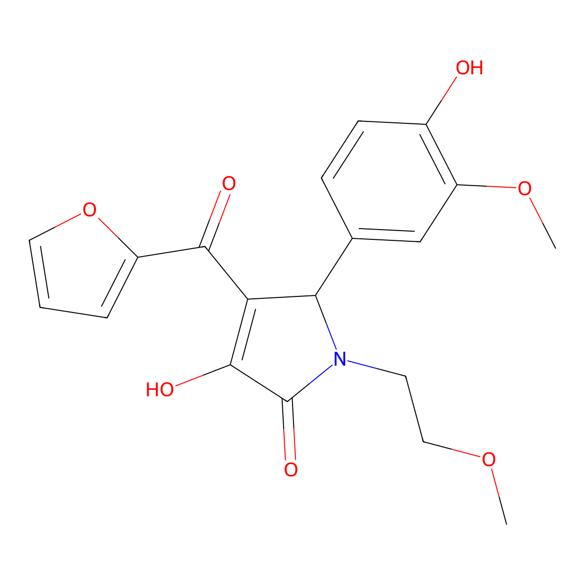 4-(2-furoyl)-3-hydroxy-5-(4-hydroxy-3-methoxyphenyl)-1-(2-methoxyethyl)-1,5-dihydro-2H-pyrrol-2-one molecular structure, CAS 505079-41-4