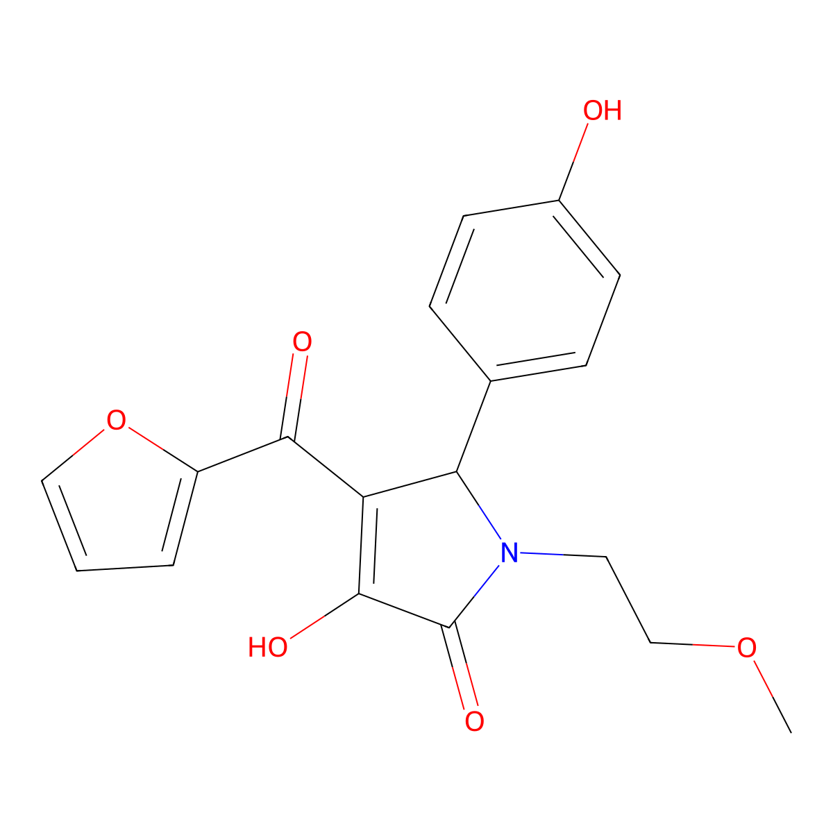 4-(furan-2-ylcarbonyl)-3-hydroxy-5-(4-hydroxyphenyl)-1-(2-methoxyethyl)-1,5-dihydro-2H-pyrrol-2-one molecular structure, CAS 505079-42-5
