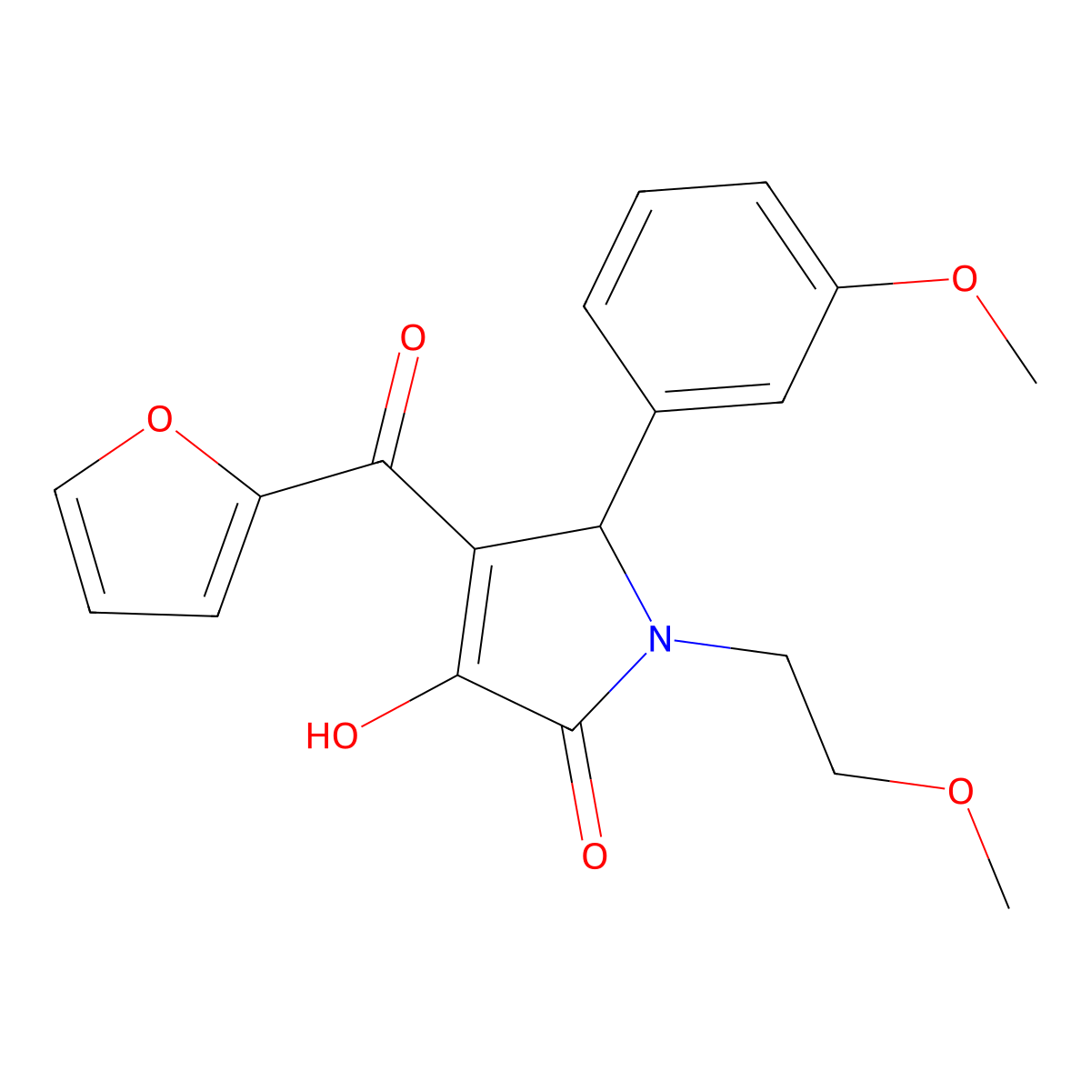 (4E)-4-[furan-2-yl(hydroxy)methylidene]-1-(2-methoxyethyl)-5-(3-methoxyphenyl)pyrrolidine-2,3-dione molecular structure, CAS 505079-43-6