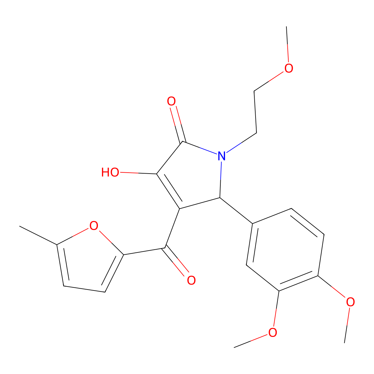 5-(3,4-dimethoxyphenyl)-3-hydroxy-1-(2-methoxyethyl)-4-(5-methyl-2-furoyl)-1,5-dihydro-2H-pyrrol-2-one molecular structure, CAS 505079-44-7