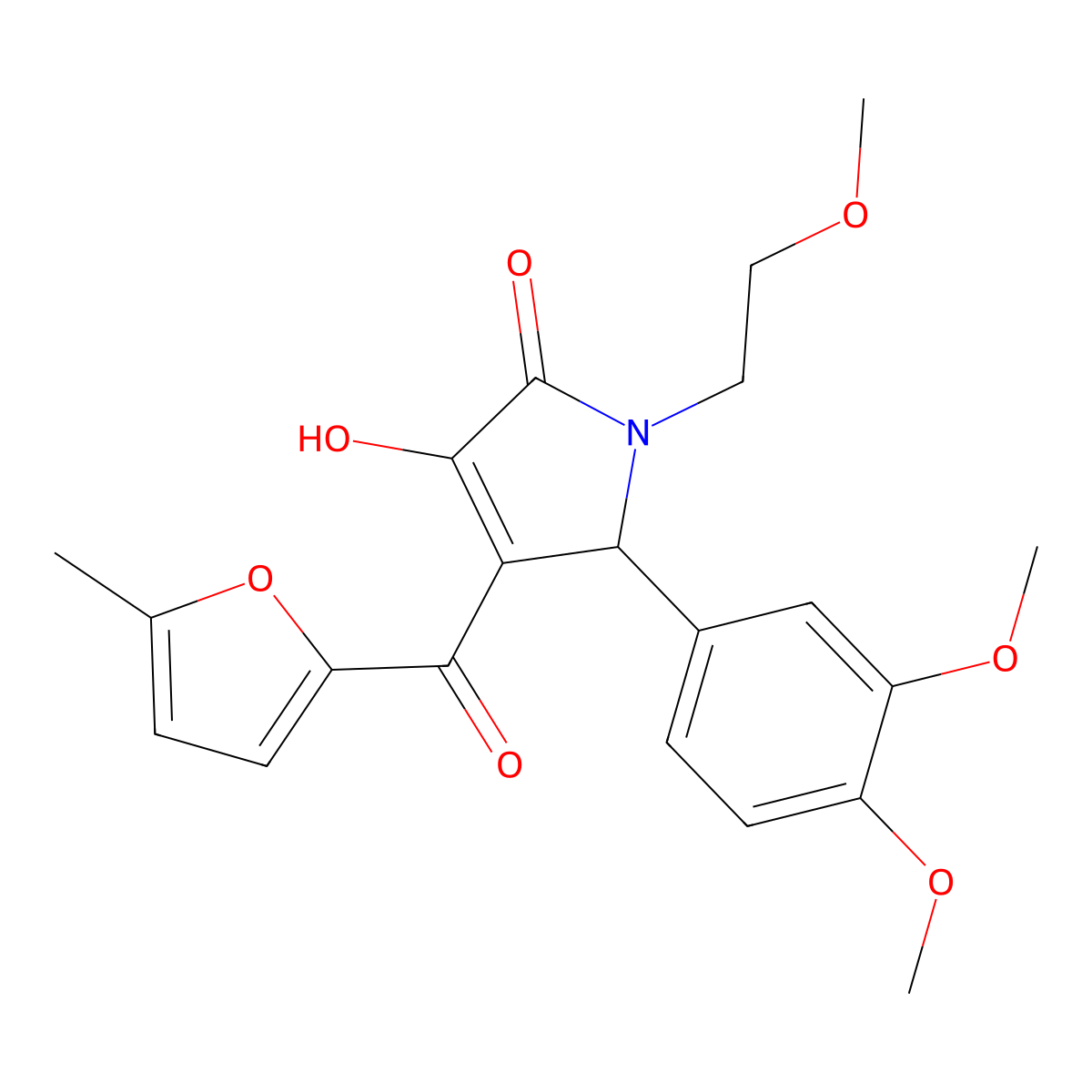 5-(3,4-dimethoxyphenyl)-3-hydroxy-1-(2-methoxyethyl)-4-(5-methyl-2-furoyl)-1,5-dihydro-2H-pyrrol-2-one molecular structure, CAS 505079-44-7