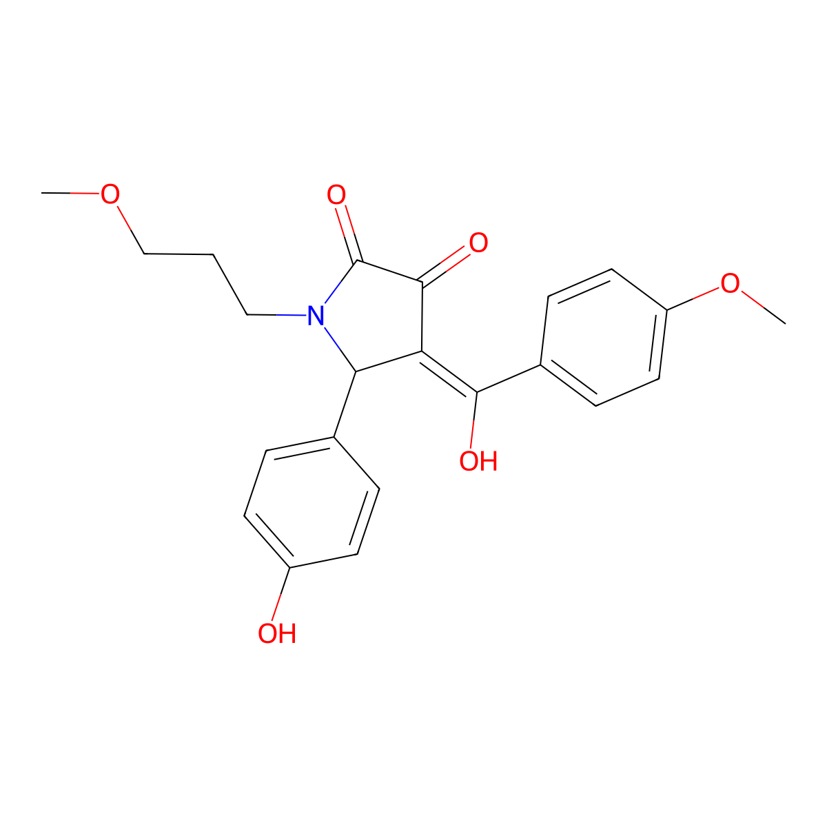 3-hydroxy-5-(4-hydroxyphenyl)-4-(4-methoxybenzoyl)-1-(3-methoxypropyl)-2,5-dihydro-1H-pyrrol-2-one molecular structure, CAS 505079-52-7