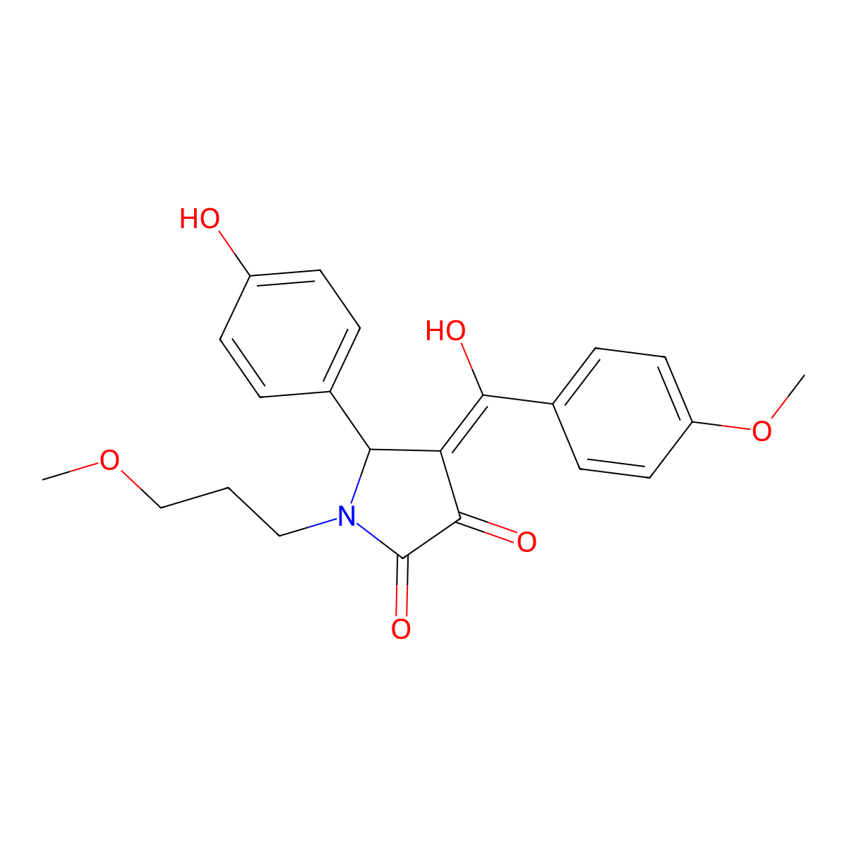 3-hydroxy-5-(4-hydroxyphenyl)-4-(4-methoxybenzoyl)-1-(3-methoxypropyl)-2,5-dihydro-1H-pyrrol-2-one molecular structure, CAS 505079-52-7