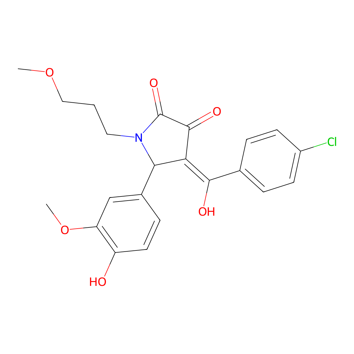 4-(4-chlorobenzoyl)-3-hydroxy-5-(4-hydroxy-3-methoxyphenyl)-1-(3-methoxypropyl)-2,5-dihydro-1H-pyrrol-2-one molecular structure, CAS 505079-55-0