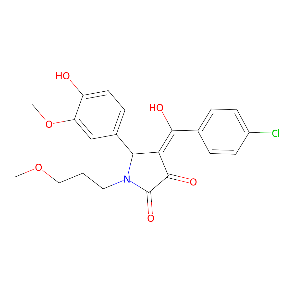 4-(4-chlorobenzoyl)-3-hydroxy-5-(4-hydroxy-3-methoxyphenyl)-1-(3-methoxypropyl)-2,5-dihydro-1H-pyrrol-2-one molecular structure, CAS 505079-55-0