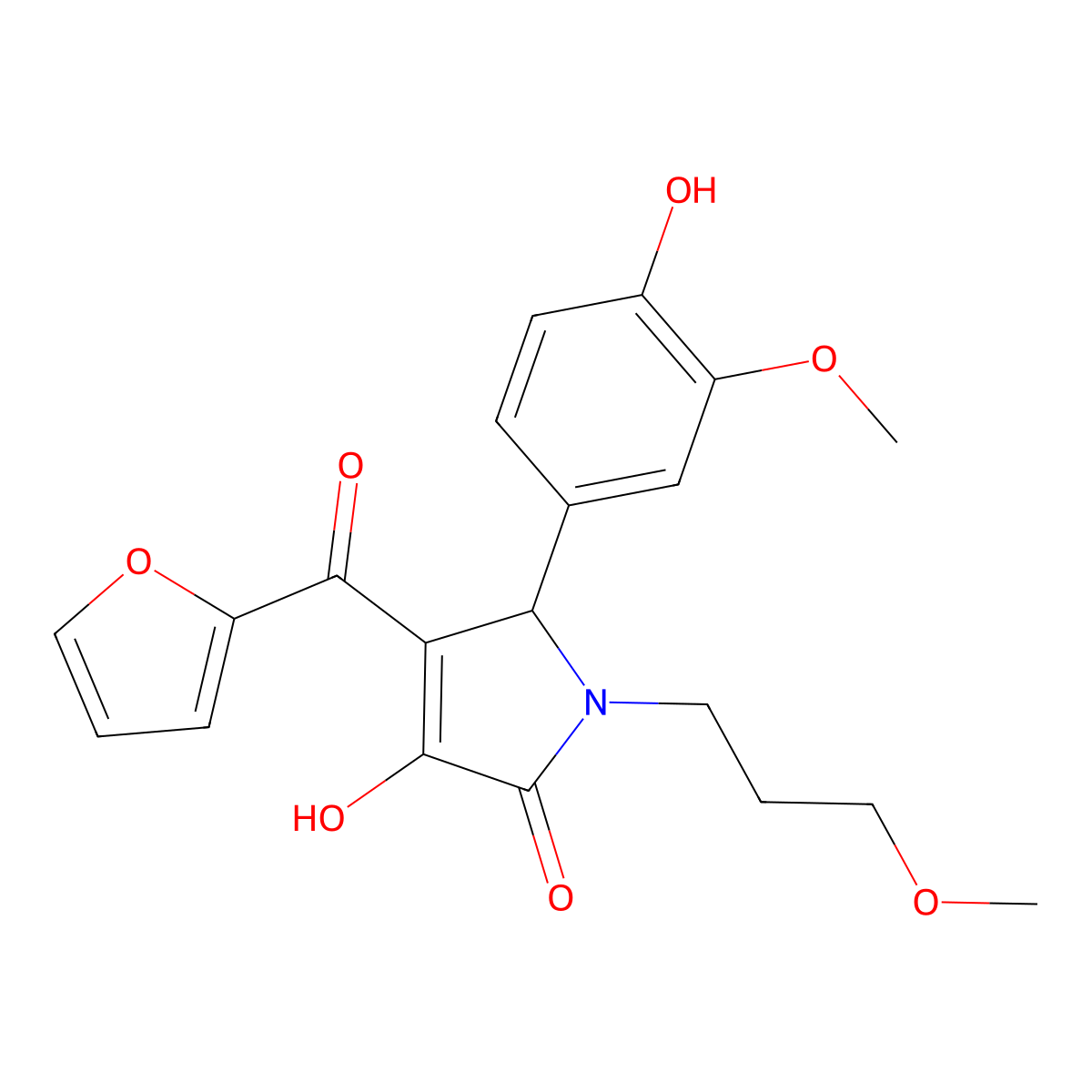 4-(furan-2-ylcarbonyl)-3-hydroxy-5-(4-hydroxy-3-methoxyphenyl)-1-(3-methoxypropyl)-1,5-dihydro-2H-pyrrol-2-one molecular structure, CAS 505079-57-2