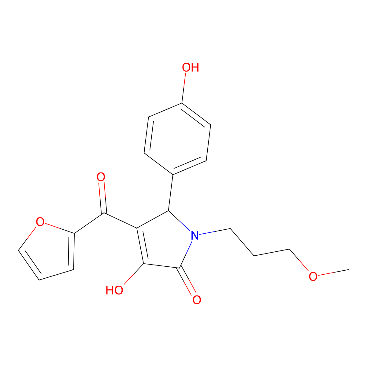 4-(2-furoyl)-3-hydroxy-5-(4-hydroxyphenyl)-1-(3-methoxypropyl)-1,5-dihydro-2H-pyrrol-2-one molecular structure, CAS 505079-58-3