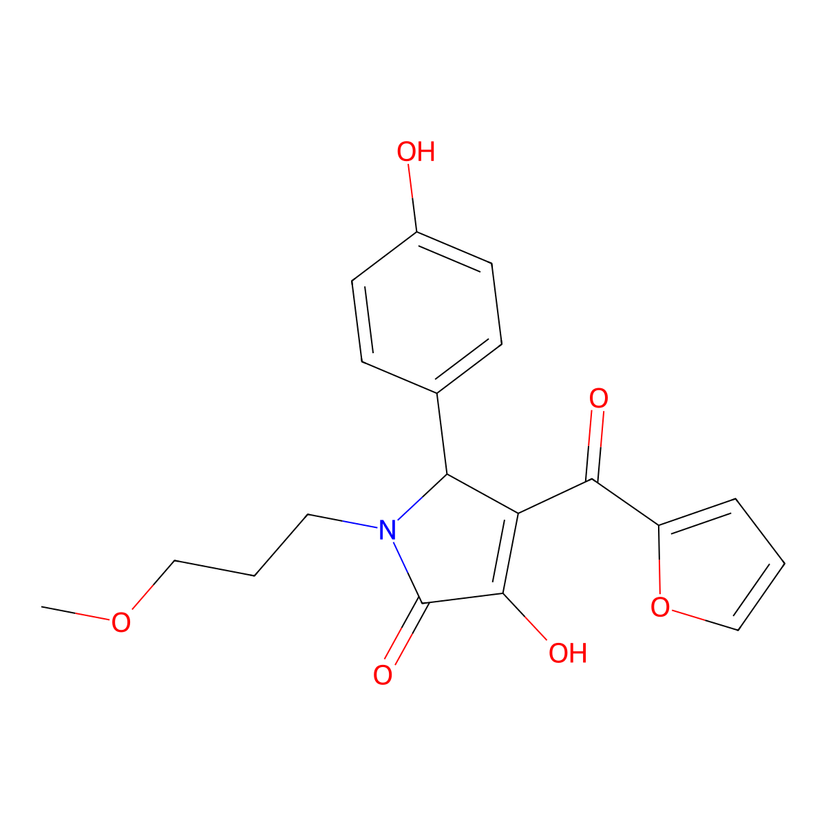 4-(2-furoyl)-3-hydroxy-5-(4-hydroxyphenyl)-1-(3-methoxypropyl)-1,5-dihydro-2H-pyrrol-2-one molecular structure, CAS 505079-58-3