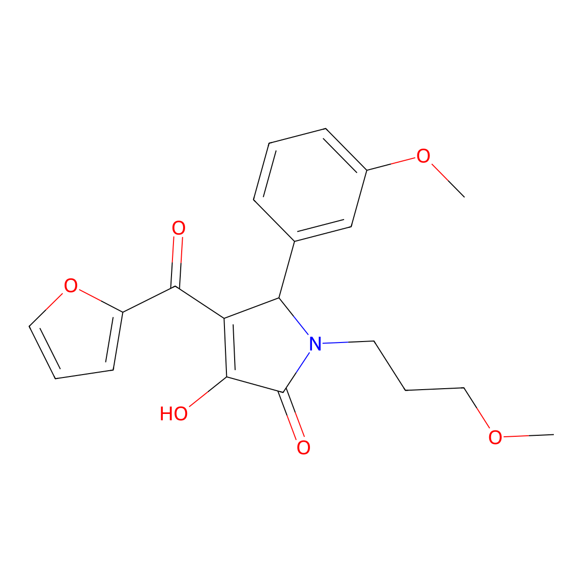 (4E)-4-[furan-2-yl(hydroxy)methylidene]-5-(3-methoxyphenyl)-1-(3-methoxypropyl)pyrrolidine-2,3-dione molecular structure, CAS 505079-59-4