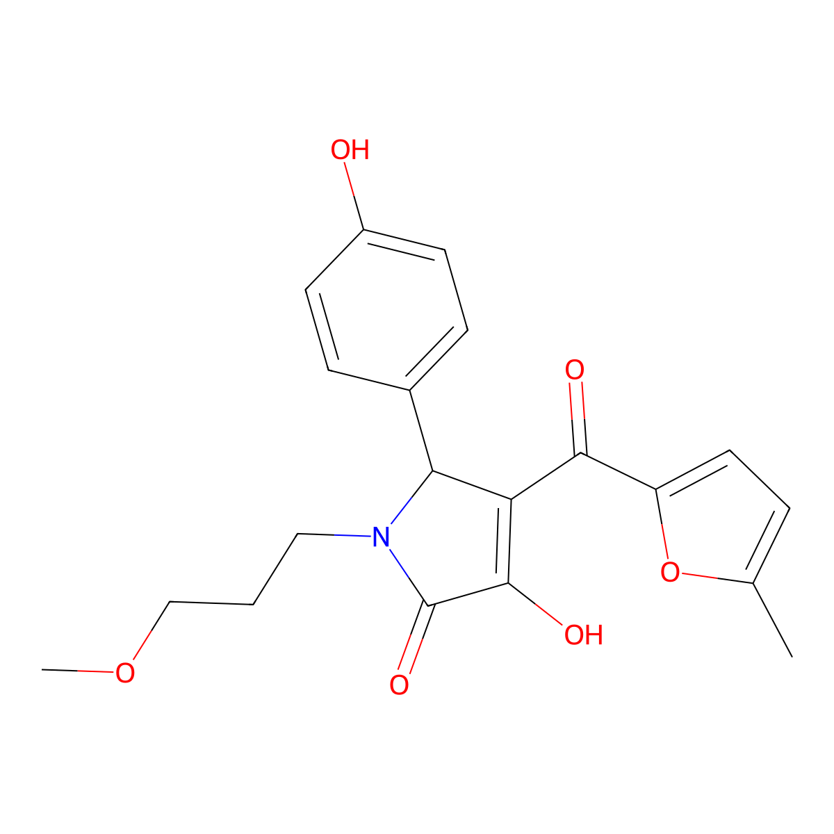 (4E)-4-[hydroxy(5-methylfuran-2-yl)methylidene]-5-(4-hydroxyphenyl)-1-(3-methoxypropyl)pyrrolidine-2,3-dione molecular structure, CAS 505079-62-9