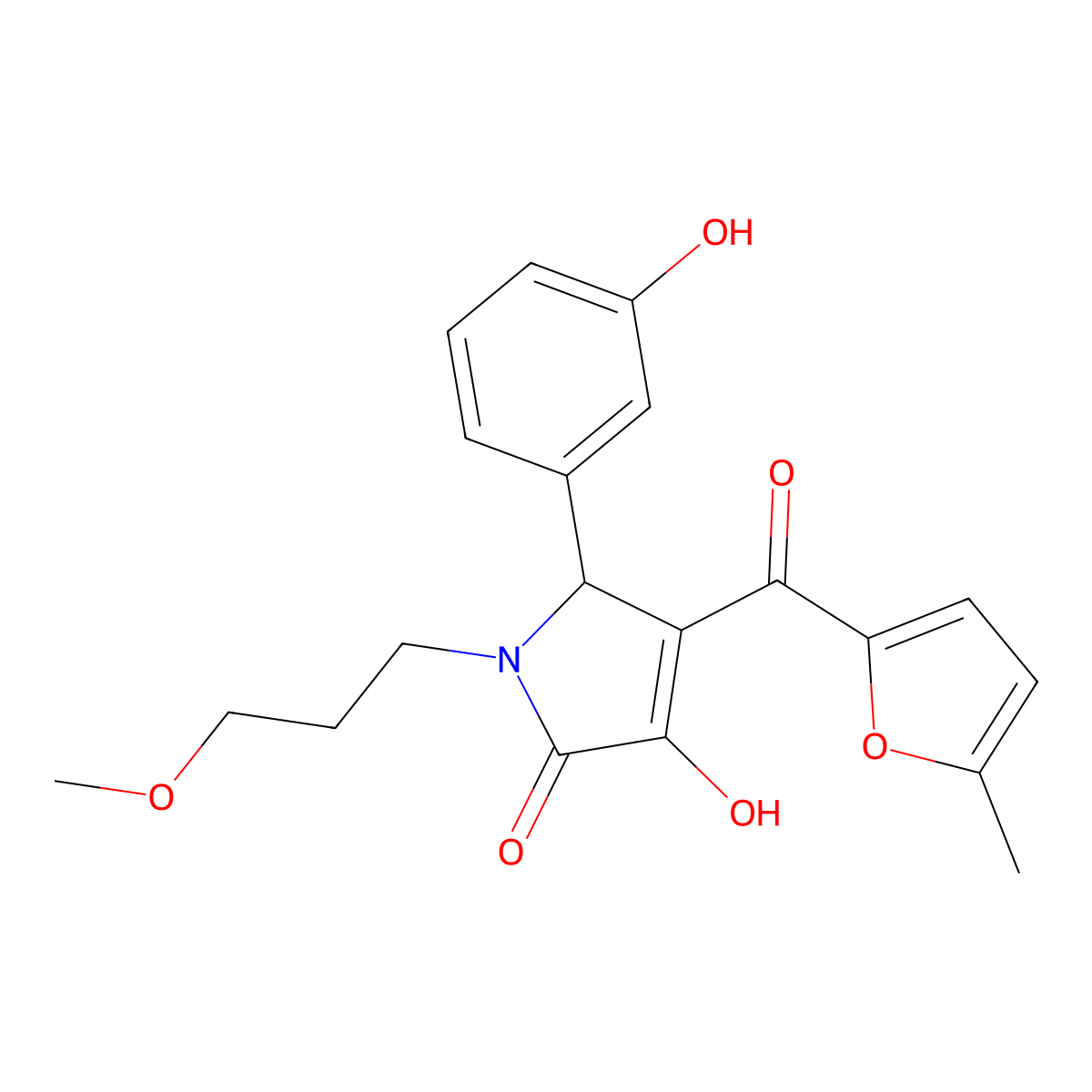 3-hydroxy-5-(3-hydroxyphenyl)-1-(3-methoxypropyl)-4-(5-methylfuran-2-carbonyl)-2,5-dihydro-1H-pyrrol-2-one molecular structure, CAS 505079-63-0