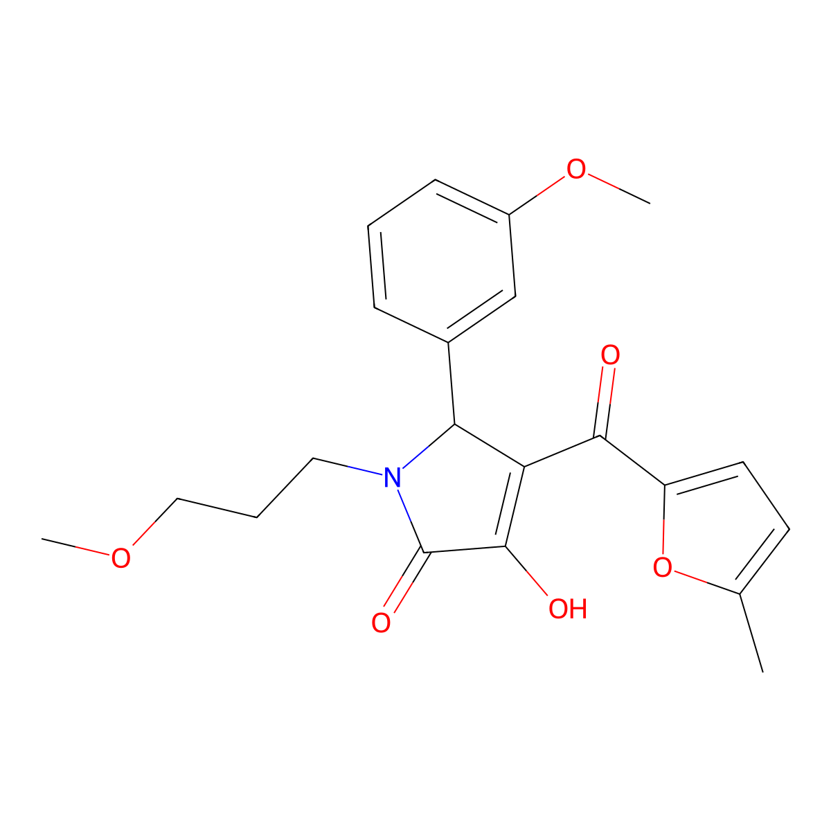 3-hydroxy-5-(3-methoxyphenyl)-1-(3-methoxypropyl)-4-(5-methylfuran-2-carbonyl)-2,5-dihydro-1H-pyrrol-2-one molecular structure, CAS 505079-64-1