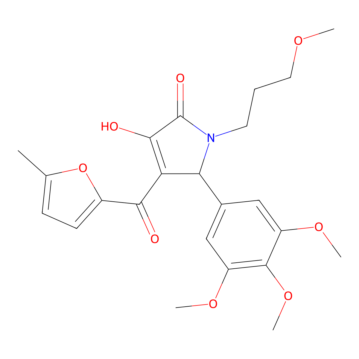3-hydroxy-1-(3-methoxypropyl)-4-[(5-methylfuran-2-yl)carbonyl]-5-(3,4,5-trimethoxyphenyl)-1,5-dihydro-2H-pyrrol-2-one molecular structure, CAS 505079-65-2