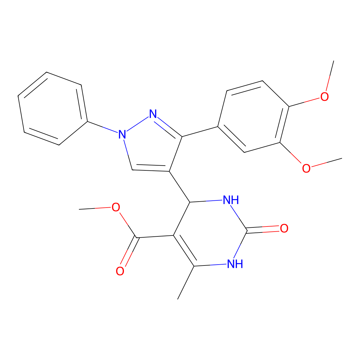 methyl 4-[3-(3,4-dimethoxyphenyl)-1-phenyl-1H-pyrazol-4-yl]-6-methyl-2-oxo-1,2,3,4-tetrahydropyrimidine-5-carboxylate molecular structure, CAS 505079-66-3
