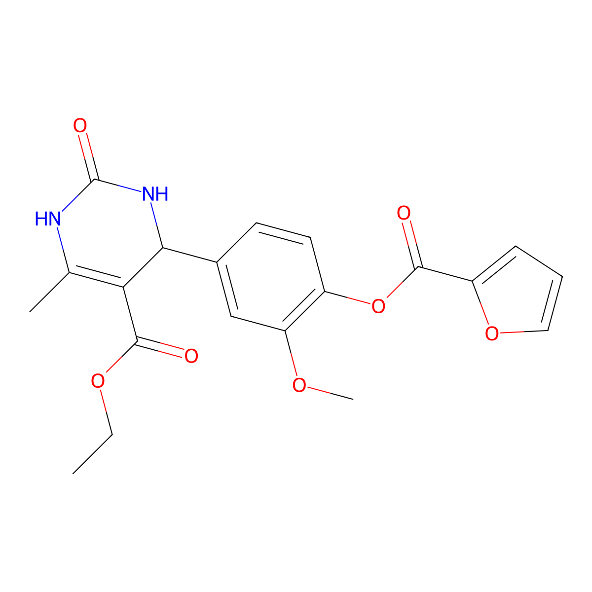 Ethyl 4-[4-(furan-2-carbonyloxy)-3-methoxyphenyl]-6-methyl-2-oxo-1,2,3,4-tetrahydropyrimidine-5-carboxylate molecular structure, CAS 505079-68-5