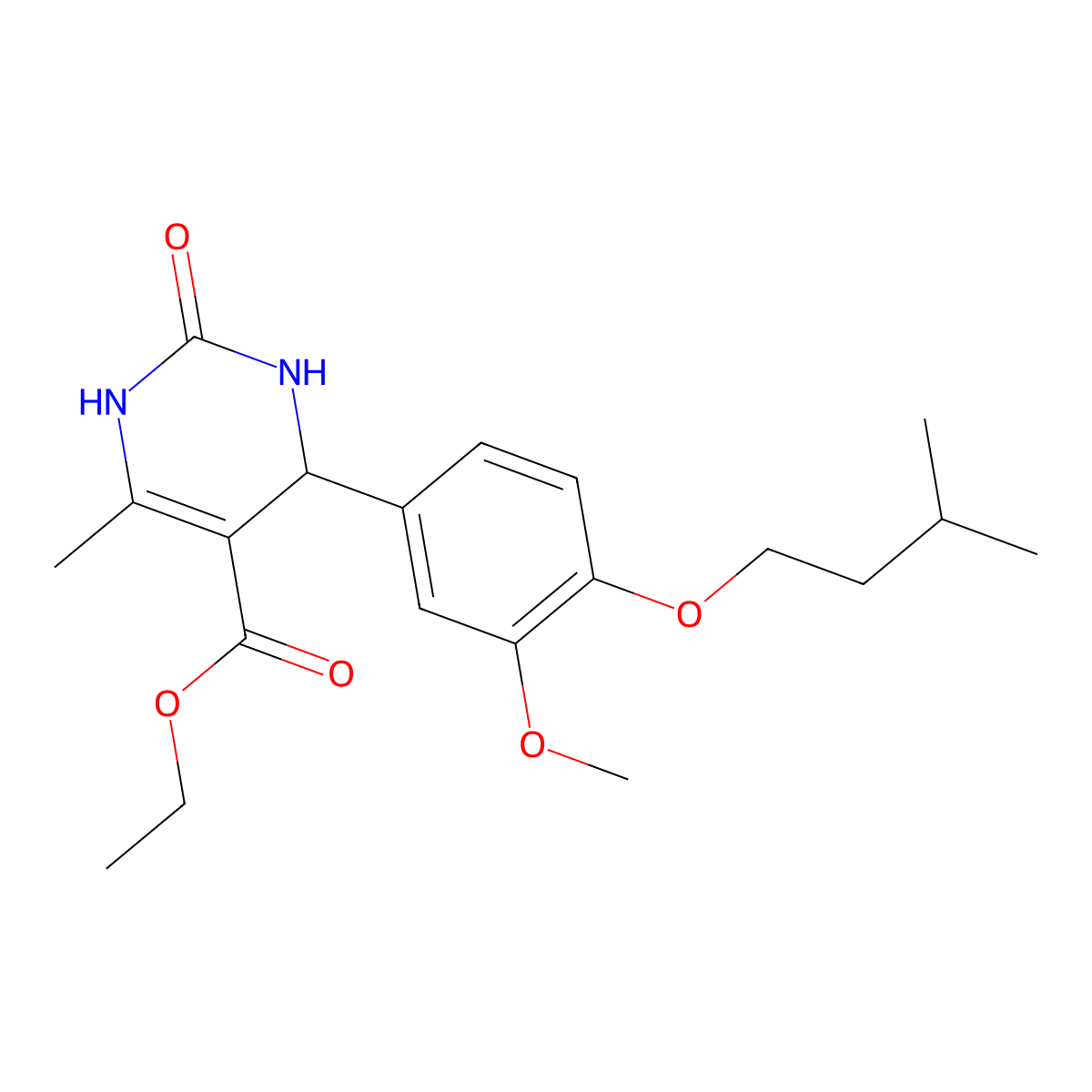 Ethyl 4-[3-methoxy-4-(3-methylbutoxy)phenyl]-6-methyl-2-oxo-1,2,3,4-tetrahydropyrimidine-5-carboxylate molecular structure, CAS 505079-69-6