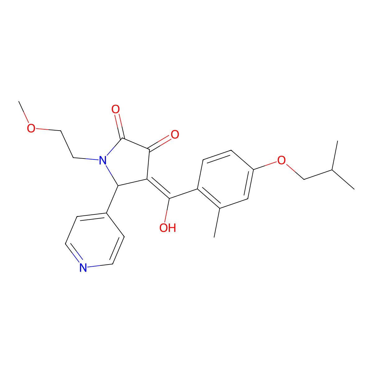 3-hydroxy-1-(2-methoxyethyl)-4-[2-methyl-4-(2-methylpropoxy)benzoyl]-5-(pyridin-4-yl)-2,5-dihydro-1H-pyrrol-2-one molecular structure, CAS 505079-84-5