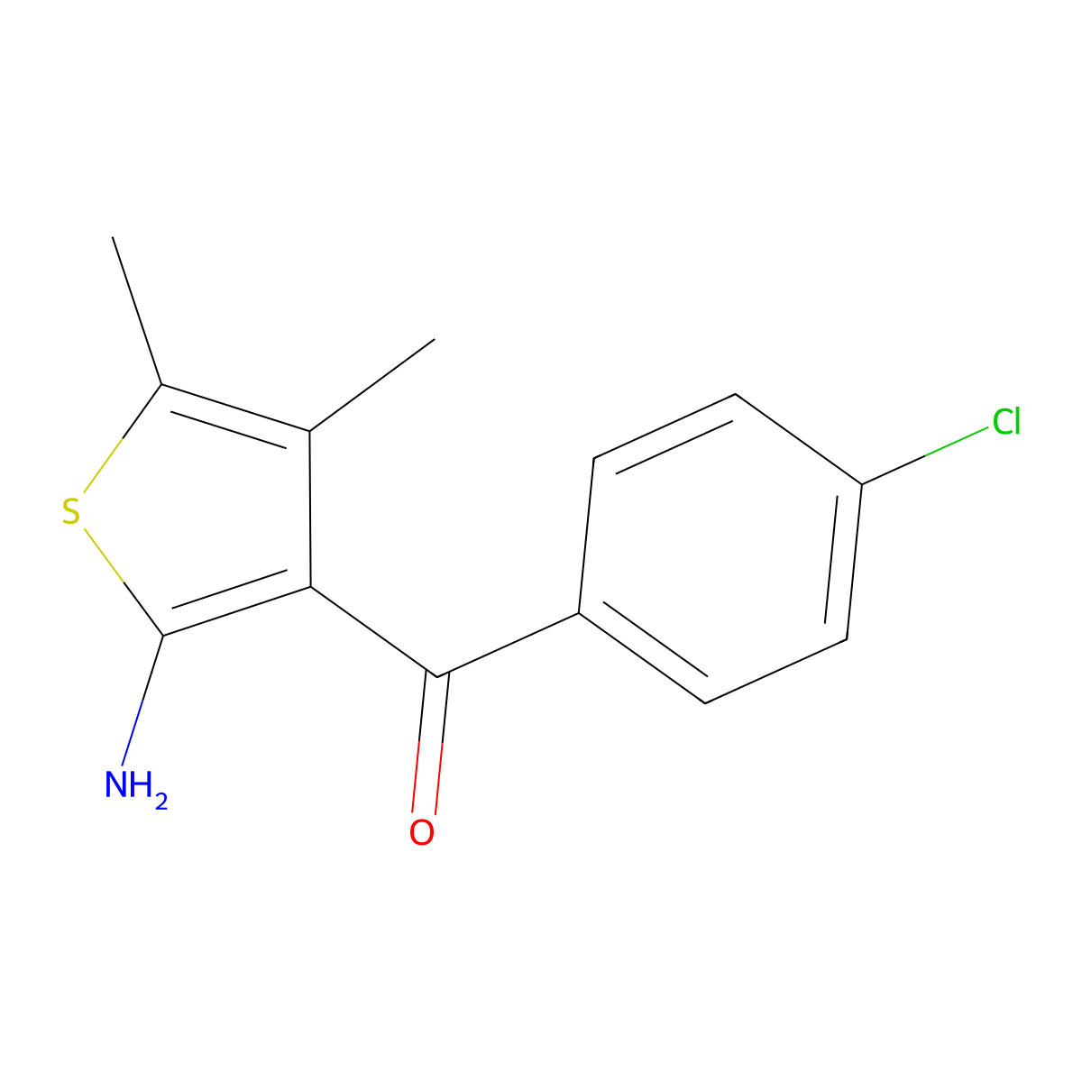(2-Amino-4,5-dimethylthiophen-3-yl)(4-chlorophenyl)methanone molecular structure, CAS 50508-66-2