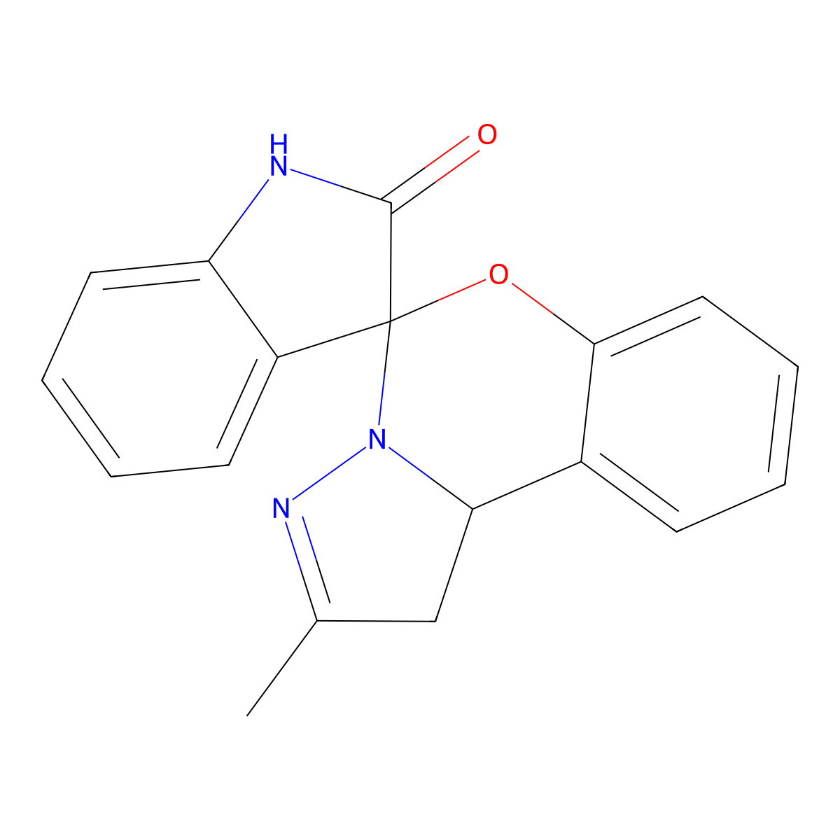 Spiro[3H-indole-3,5'-[5H]pyrazolo[1,5-c][1,3]benzoxazin]-2(1H)-one, 1',10'b-dihydro-2'-methyl- molecular structure, CAS 505080-55-7