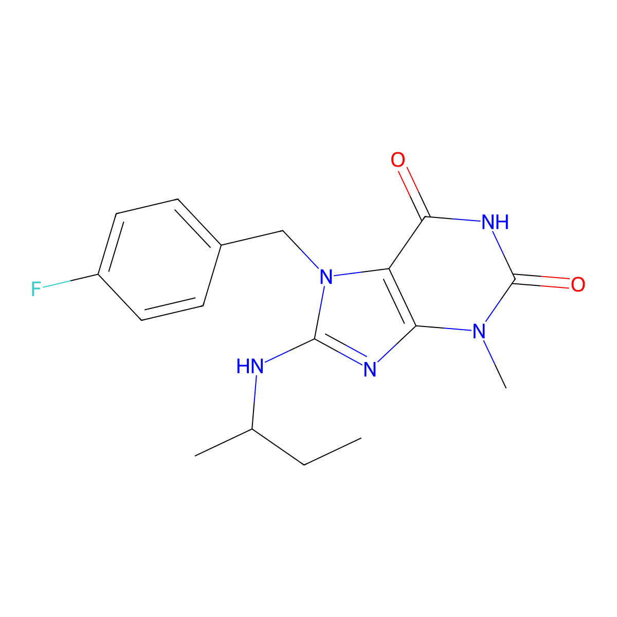 8-(sec-butylamino)-7-(4-fluorobenzyl)-3-methyl-1H-purine-2,6(3H,7H)-dione molecular structure, CAS 505080-59-1