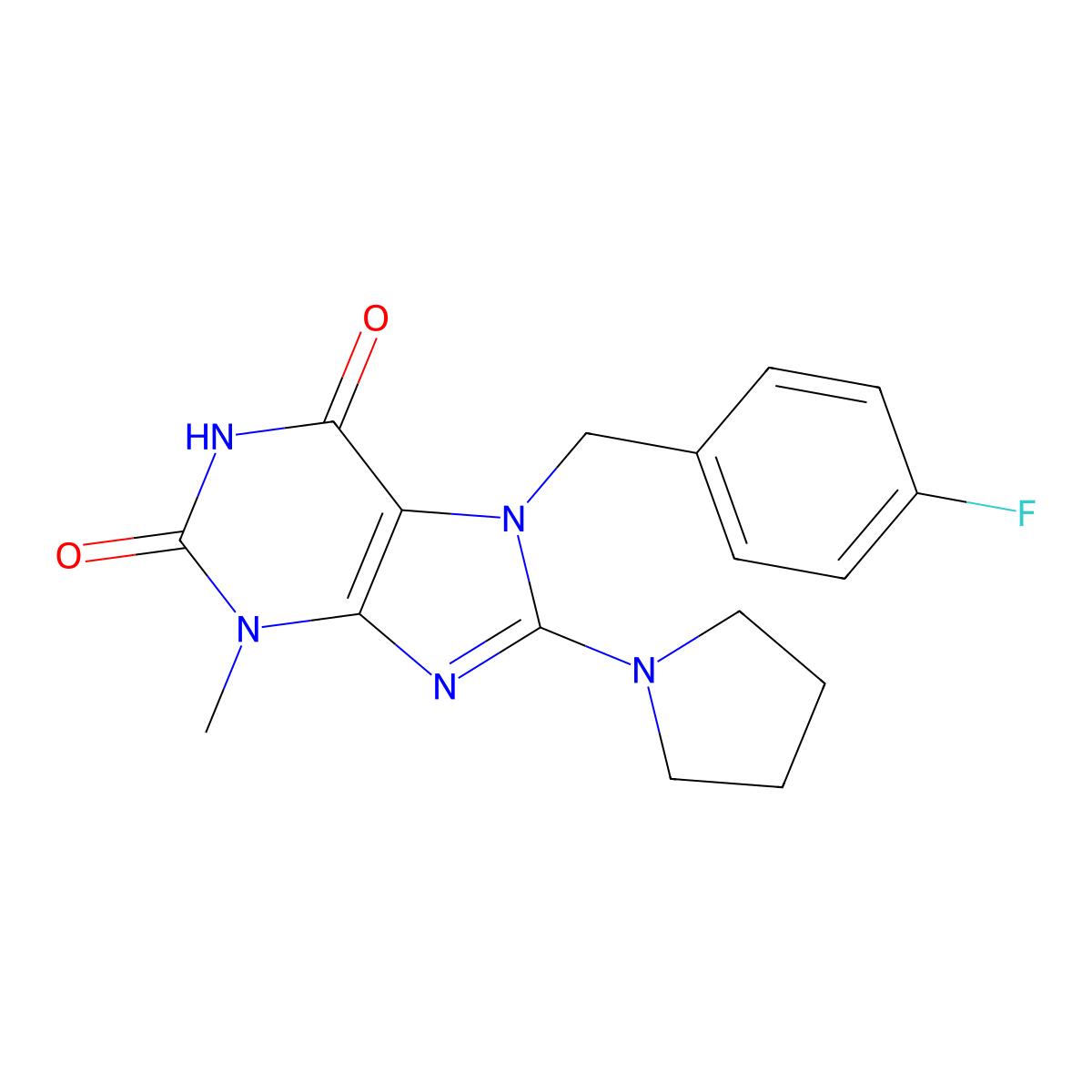 7-[(4-Fluorophenyl)methyl]-3-methyl-8-pyrrolidin-1-ylpurine-2,6-dione molecular structure, CAS 505080-60-4