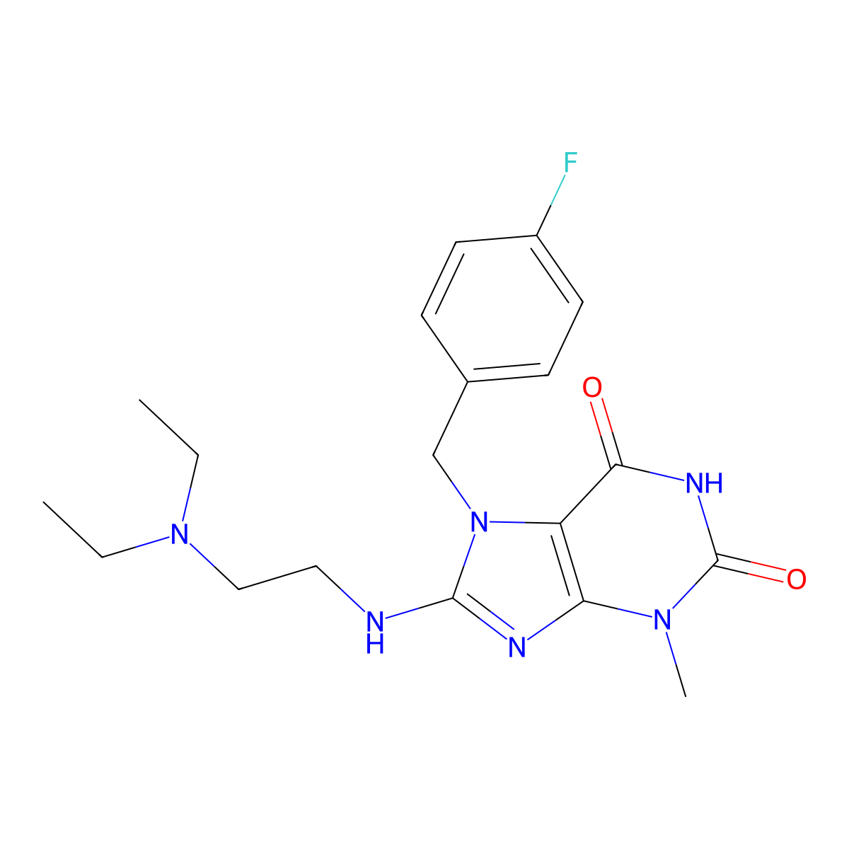 8-((2-(diethylamino)ethyl)amino)-7-(4-fluorobenzyl)-3-methyl-1H-purine-2,6(3H,7H)-dione molecular structure, CAS 505080-61-5