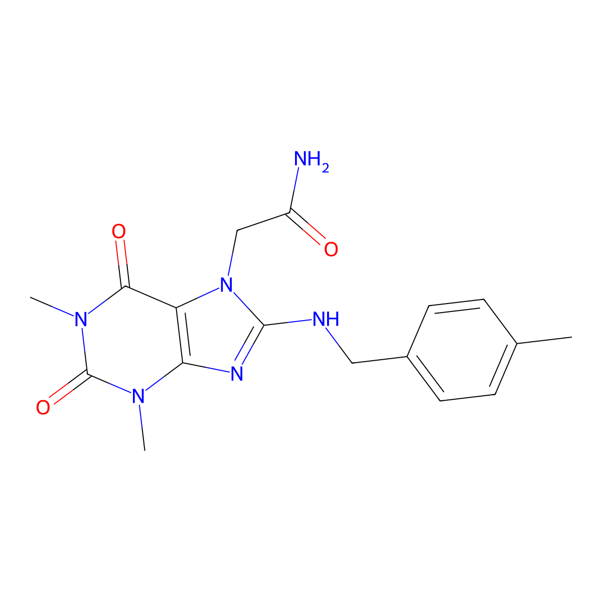 2-(1,3-dimethyl-8-((4-methylbenzyl)amino)-2,6-dioxo-2,3-dihydro-1H-purin-7(6H)-yl)acetamide molecular structure, CAS 505080-79-5