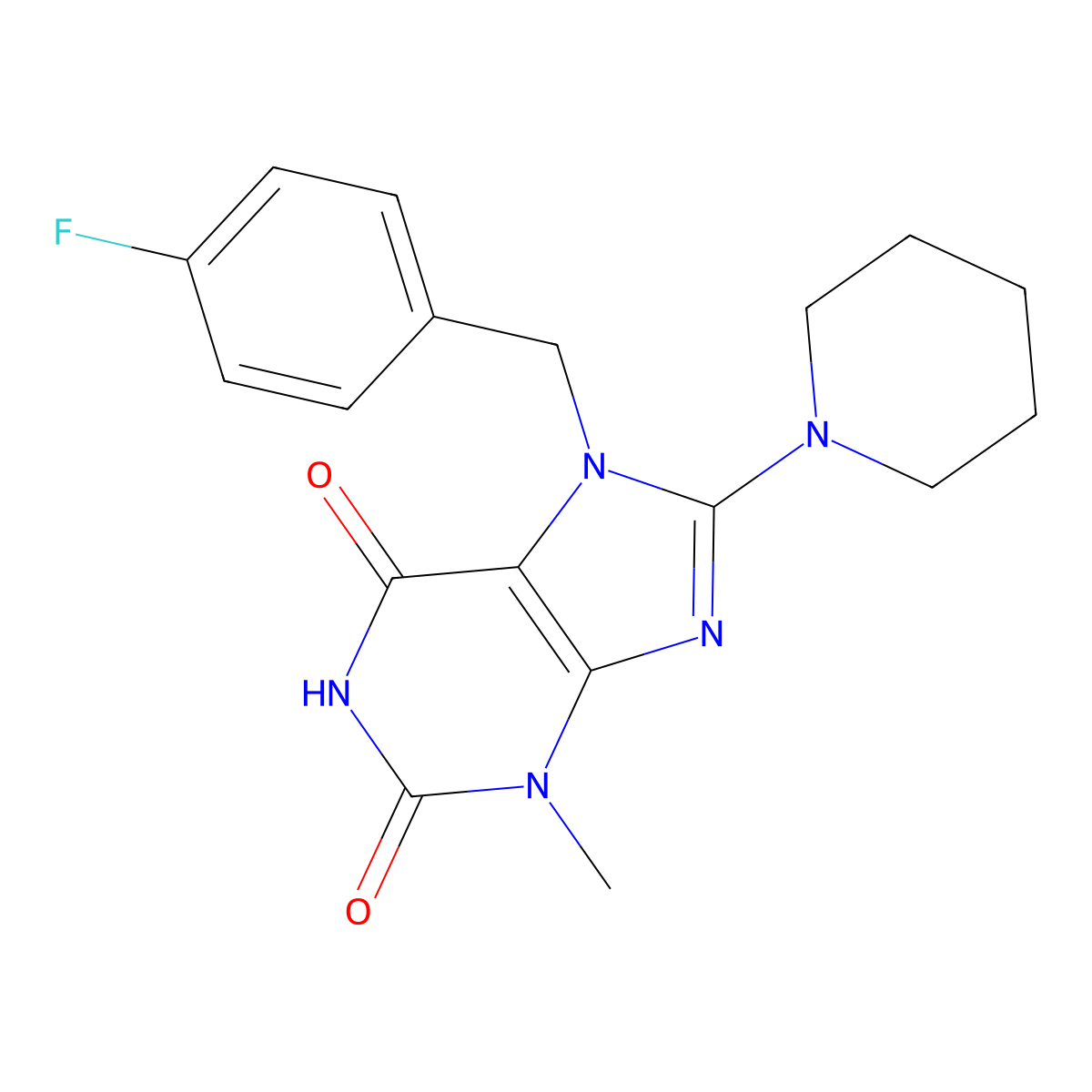 7-[(4-Fluorophenyl)methyl]-3-methyl-8-piperidin-1-ylpurine-2,6-dione molecular structure, CAS 505080-83-1