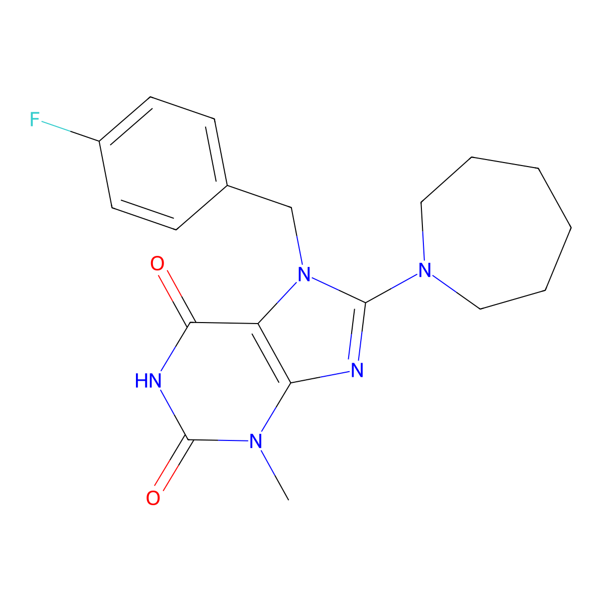 8-(azepan-1-yl)-7-(4-fluorobenzyl)-3-methyl-1H-purine-2,6(3H,7H)-dione molecular structure, CAS 505080-84-2