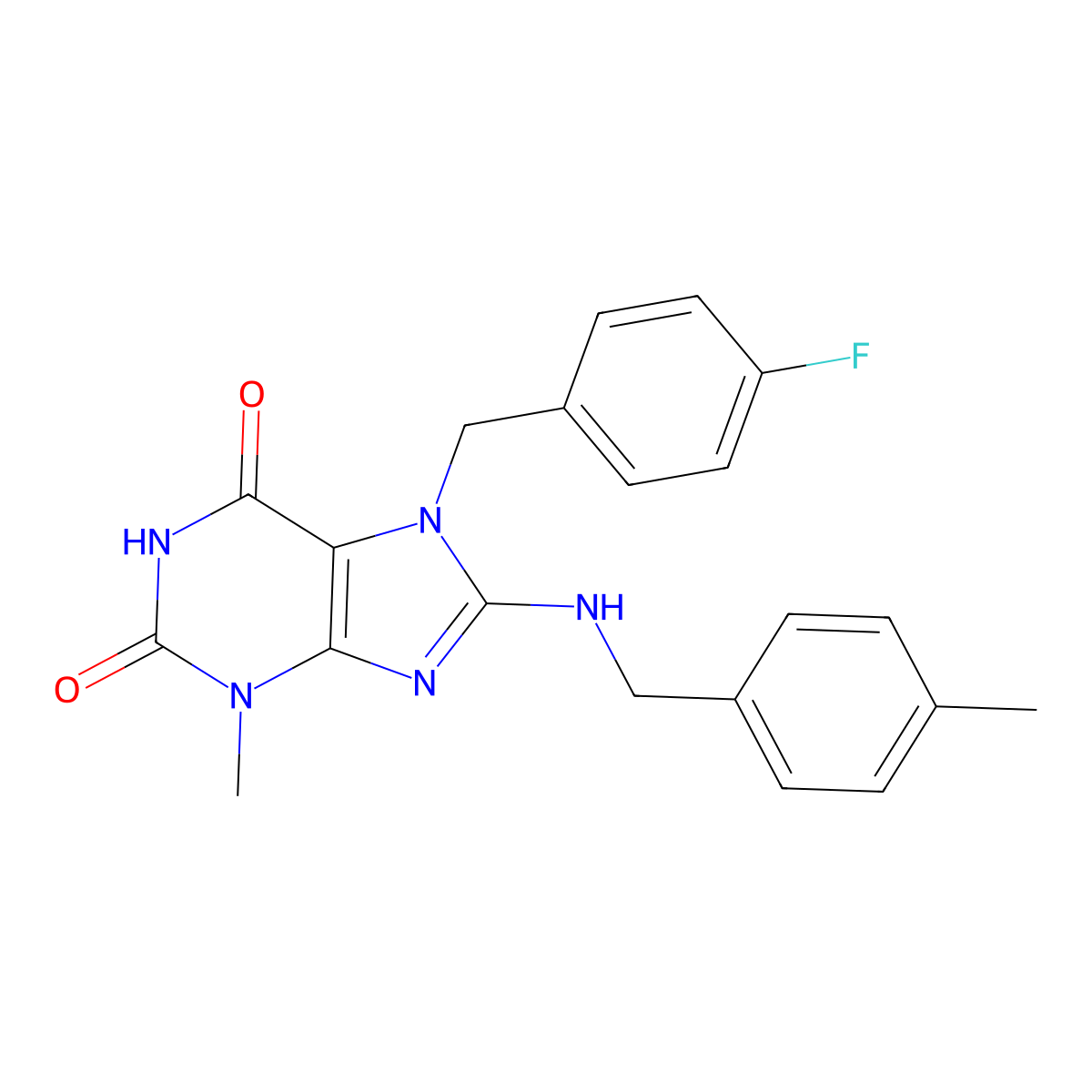 7-(4-fluorobenzyl)-3-methyl-8-((4-methylbenzyl)amino)-1H-purine-2,6(3H,7H)-dione molecular structure, CAS 505080-85-3