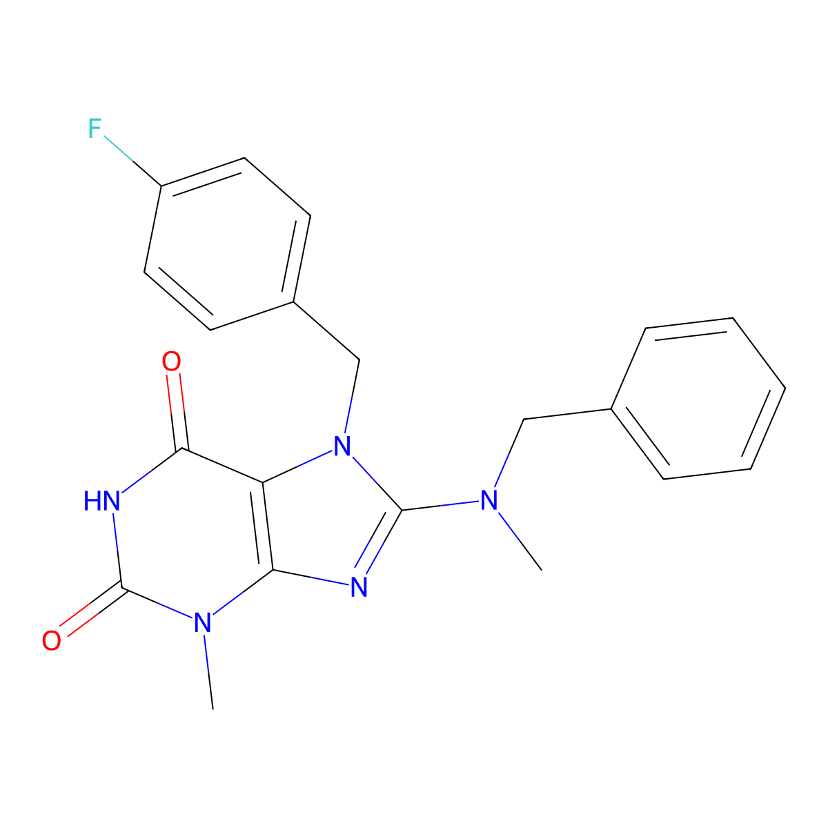 8-(benzyl(methyl)amino)-7-(4-fluorobenzyl)-3-methyl-1H-purine-2,6(3H,7H)-dione molecular structure, CAS 505080-86-4