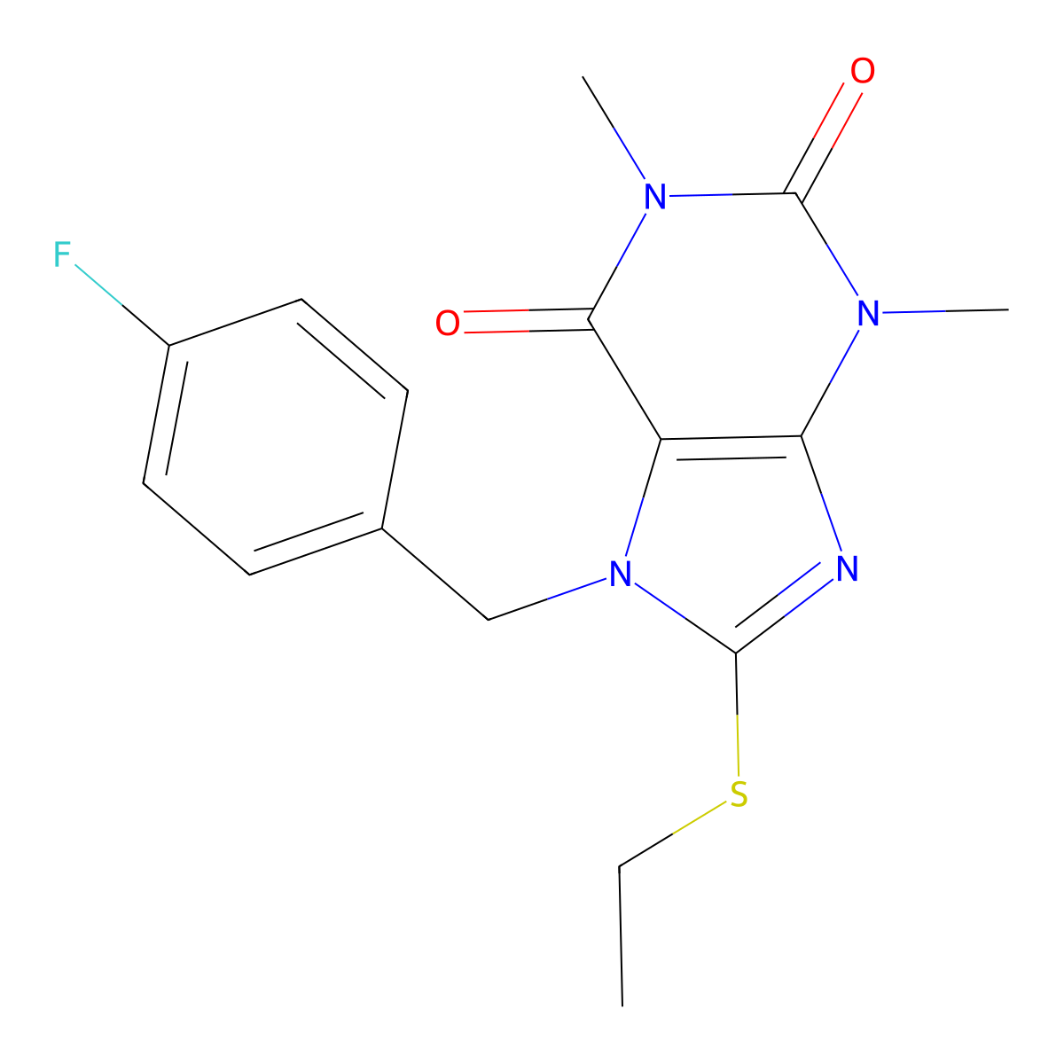 8-(ethylthio)-7-(4-fluorobenzyl)-1,3-dimethyl-1H-purine-2,6(3H,7H)-dione molecular structure, CAS 505080-89-7